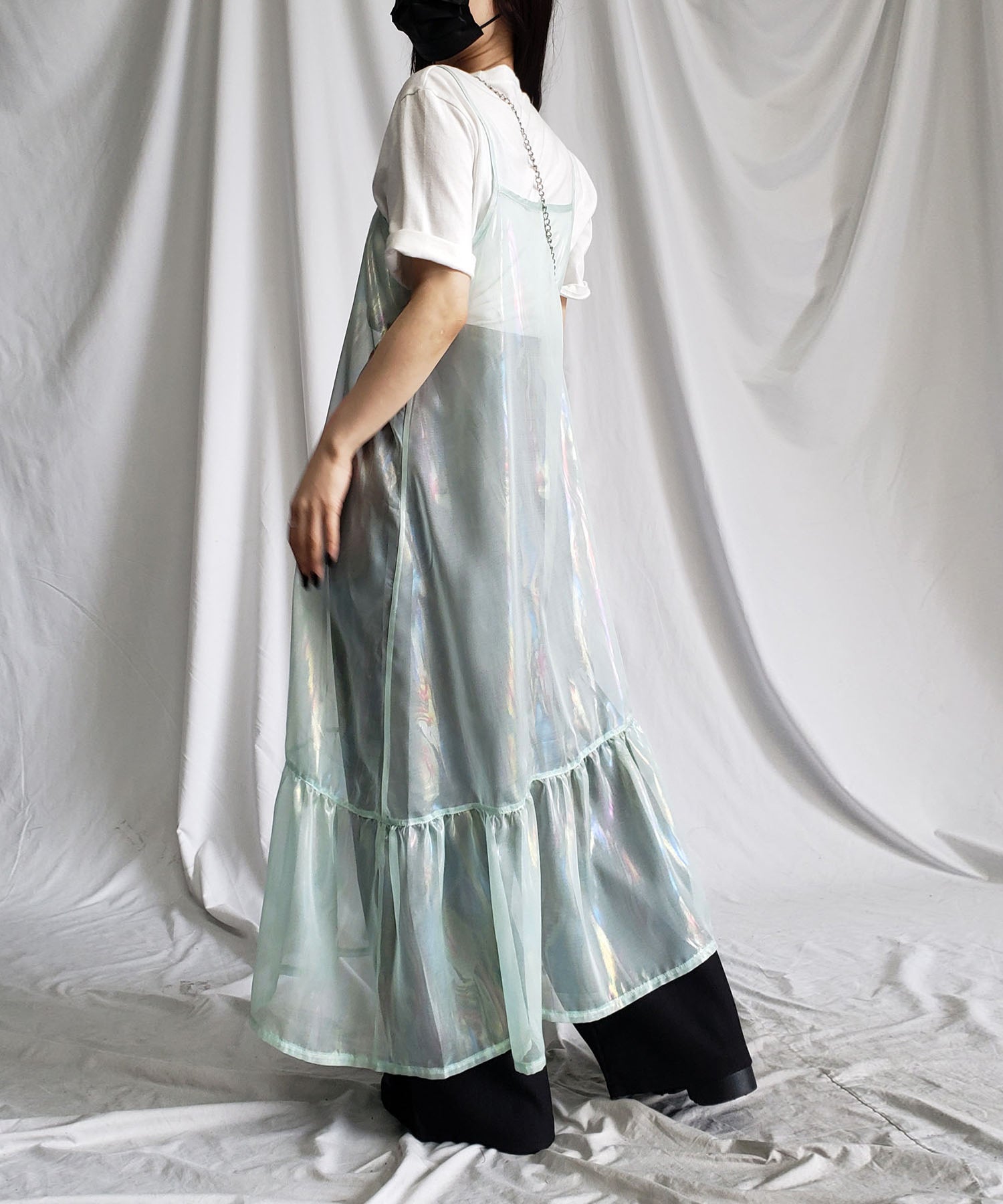 オーロラグロスオーガンジーギャザーフレアキャミワンピース / Aurora gloss organdygather flare cami onepiece