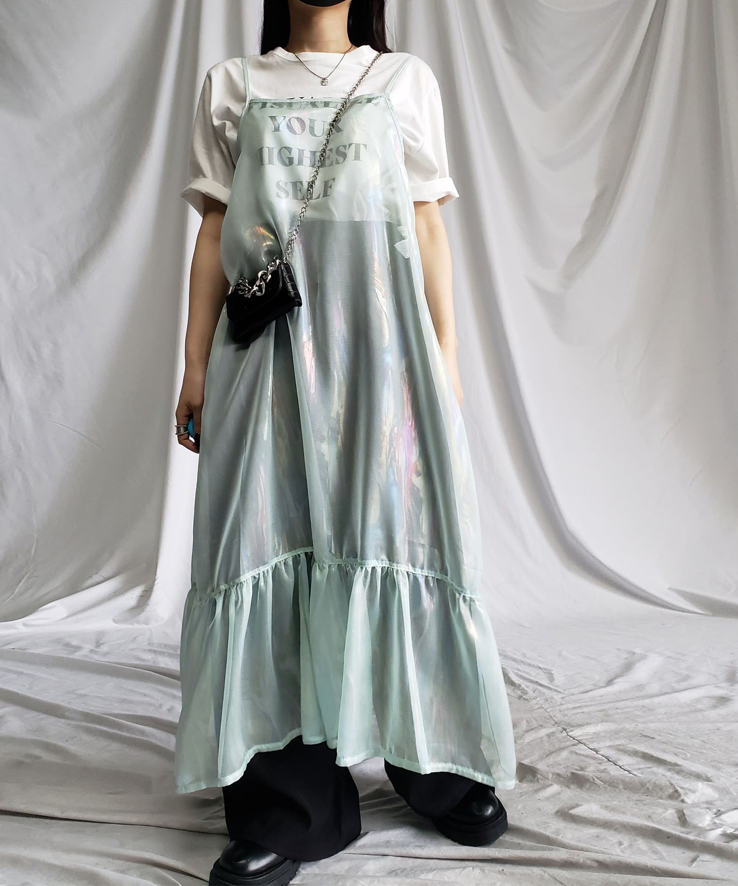 オーロラグロスオーガンジーギャザーフレアキャミワンピース / Aurora gloss organdygather flare cami onepiece