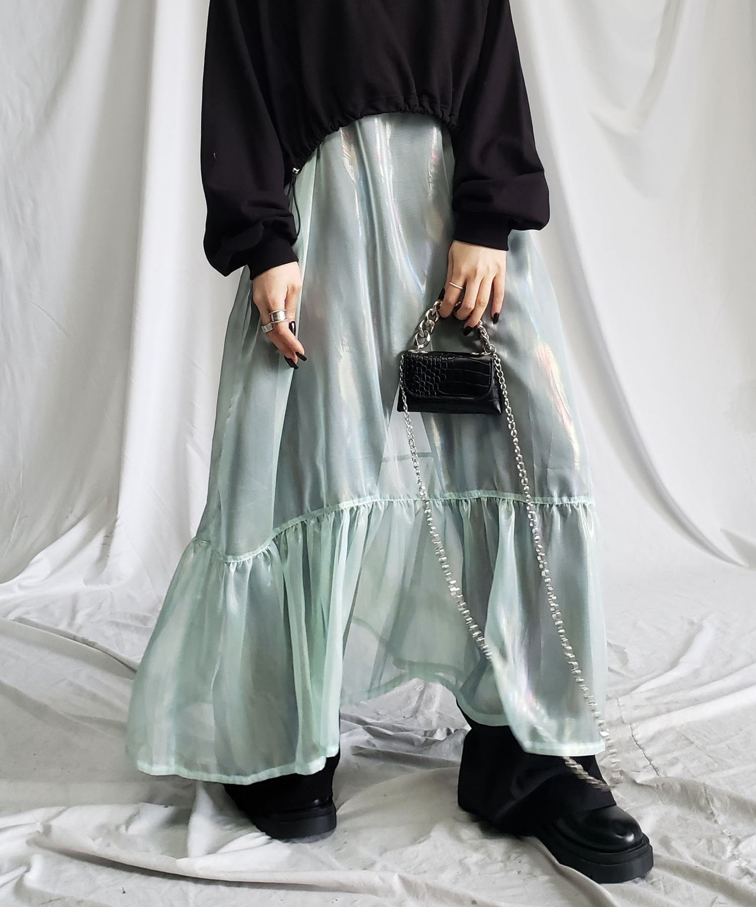 オーロラグロスオーガンジーギャザーフレアキャミワンピース / Aurora gloss organdygather flare cami onepiece