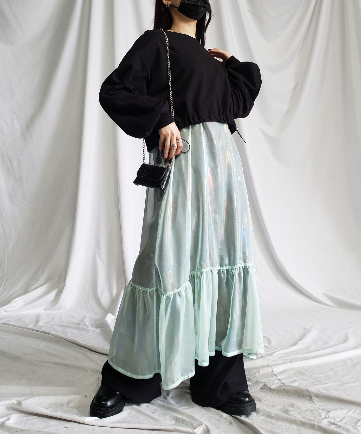 オーロラグロスオーガンジーギャザーフレアキャミワンピース / Aurora gloss organdygather flare cami onepiece