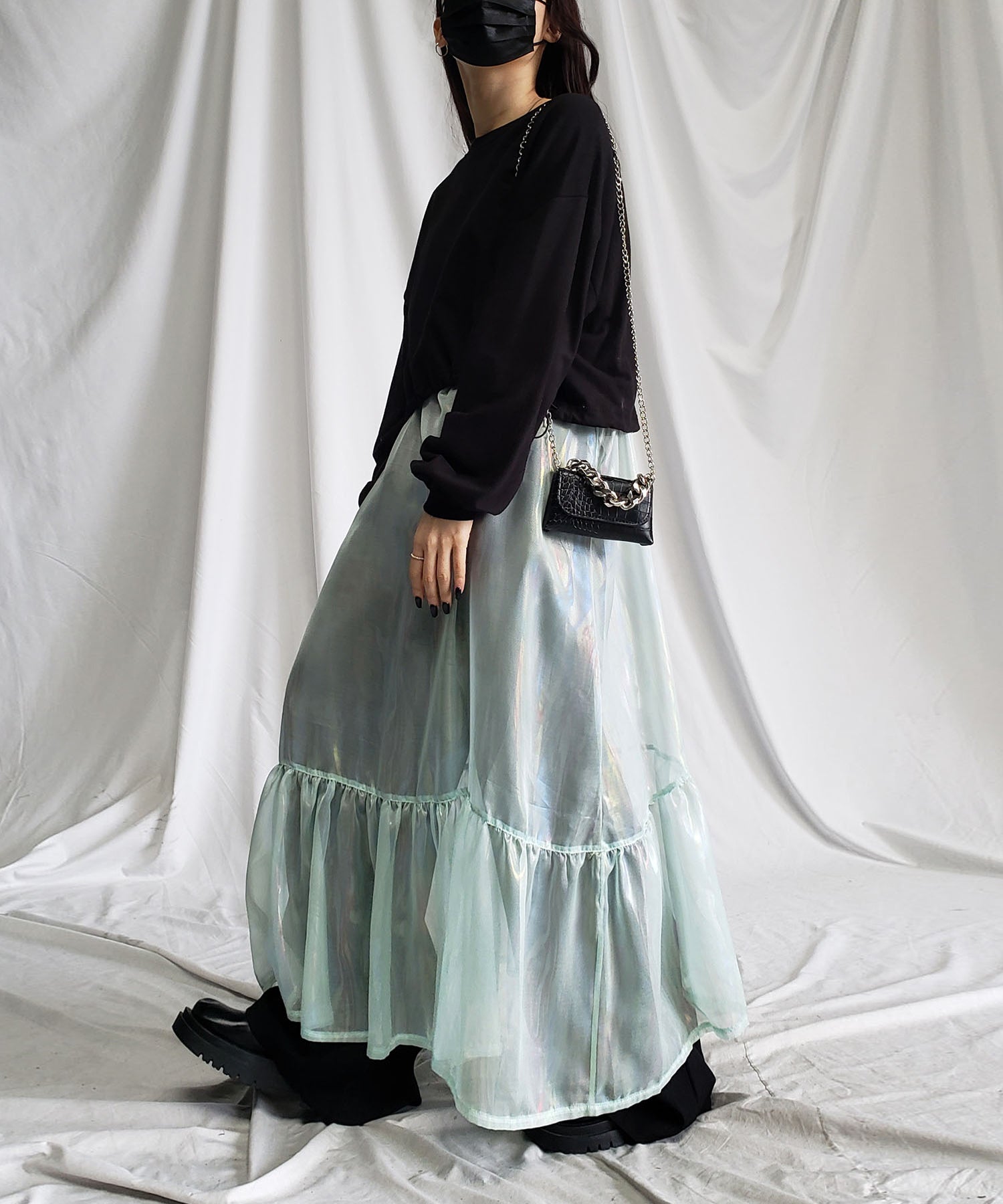 オーロラグロスオーガンジーギャザーフレアキャミワンピース / Aurora gloss organdygather flare cami onepiece
