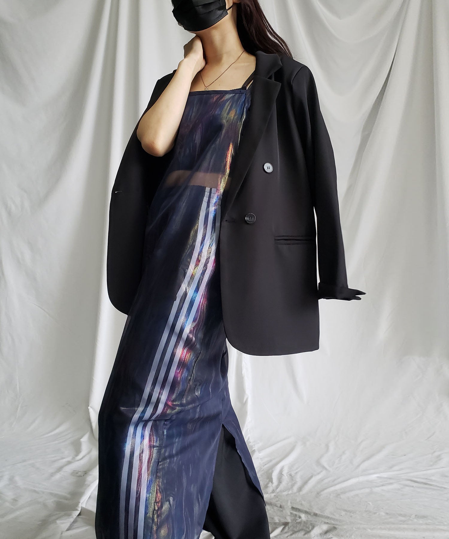 【 3color 】オーロラグロスオーガンジーバックスリットストレートキャミワンピース / Aurora gloss organdy backslit straight cami onepiece