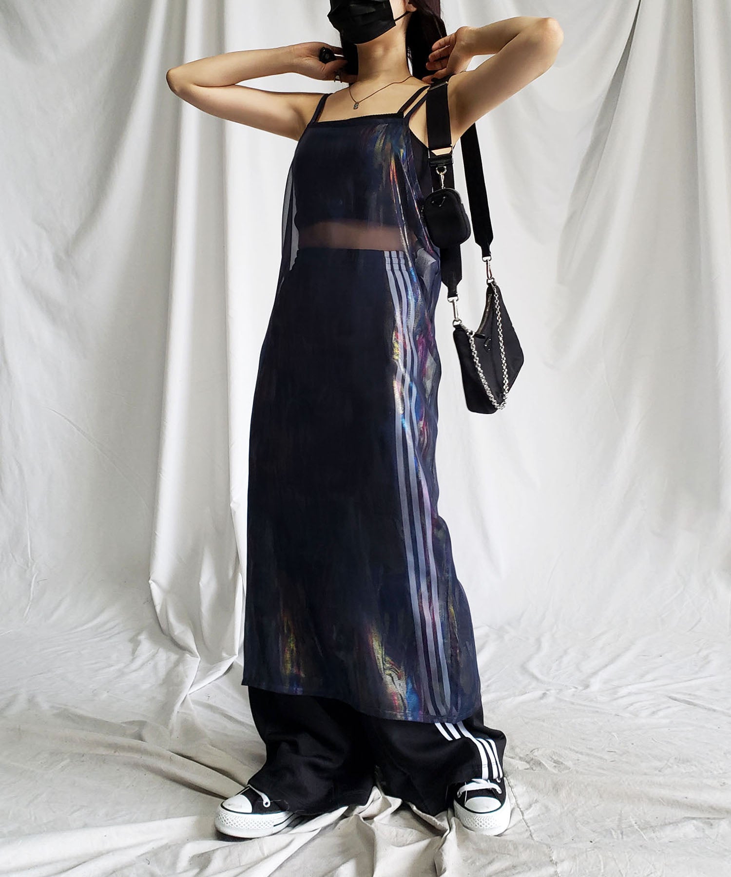 【 3color 】オーロラグロスオーガンジーバックスリットストレートキャミワンピース / Aurora gloss organdy backslit straight cami onepiece