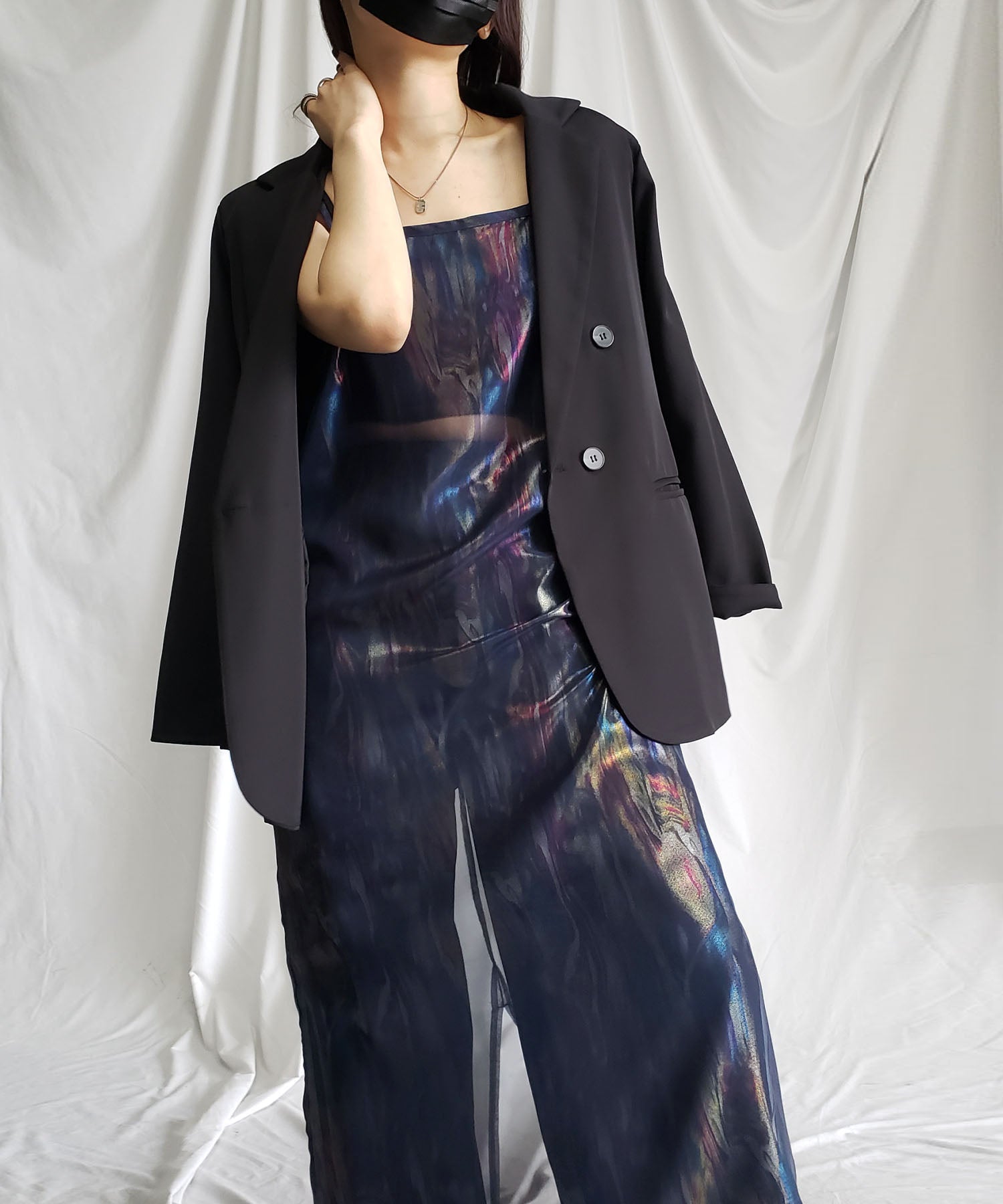 【 3color 】オーロラグロスオーガンジーバックスリットストレートキャミワンピース / Aurora gloss organdy backslit straight cami onepiece