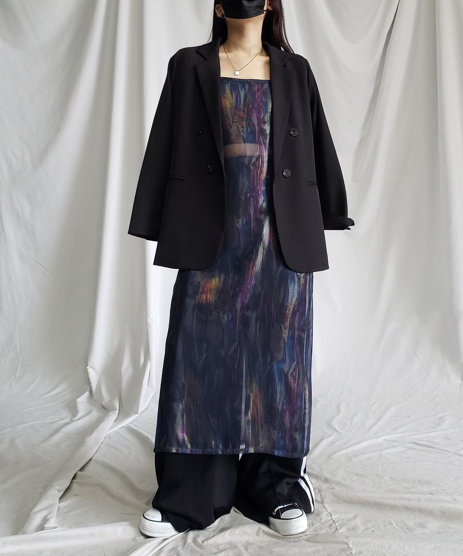 【 3color 】オーロラグロスオーガンジーバックスリットストレートキャミワンピース / Aurora gloss organdy backslit straight cami onepiece