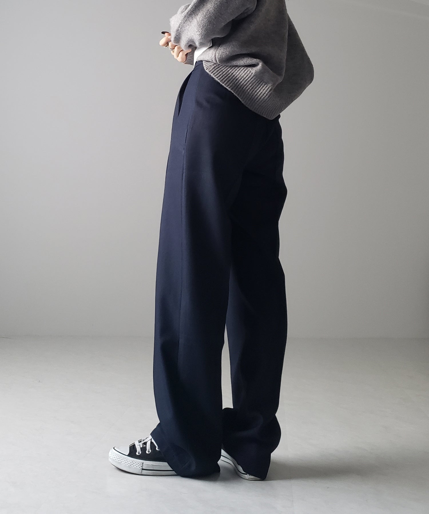 【 秋冬素材で新登場! 】太ベルトハイウエストウールライクカラータックスラックス