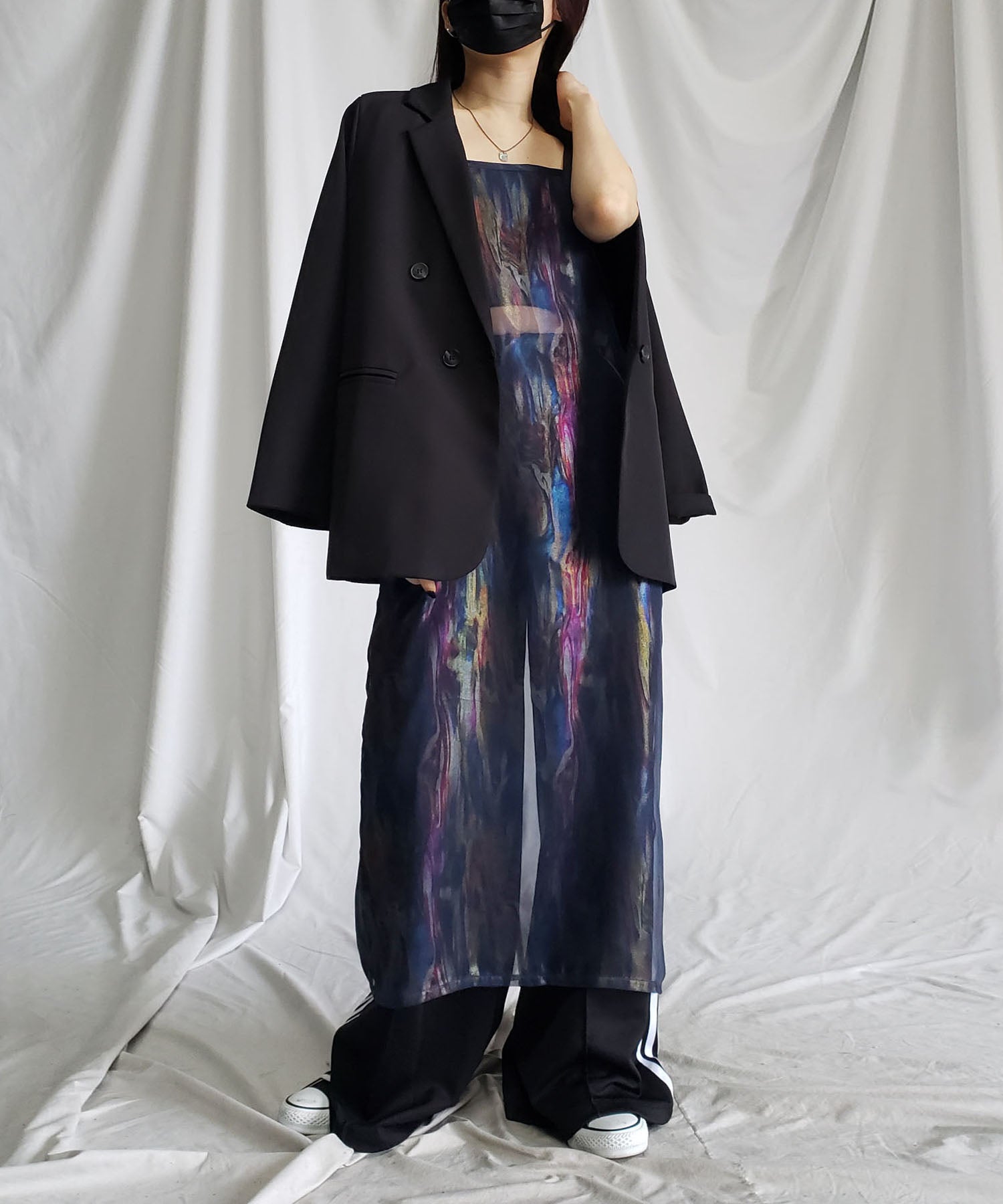 【 3color 】オーロラグロスオーガンジーバックスリットストレートキャミワンピース / Aurora gloss organdy backslit straight cami onepiece