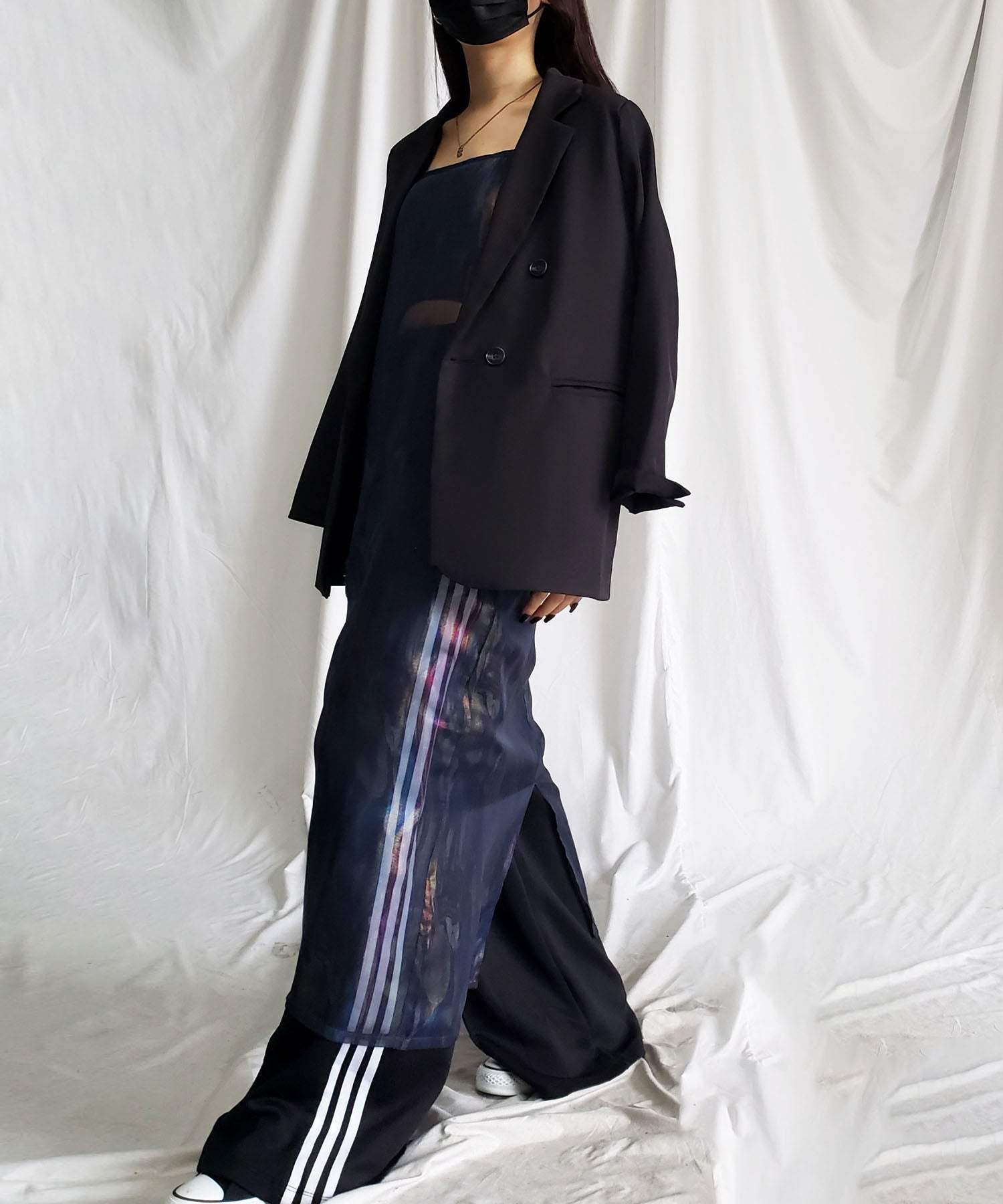 【 3color 】オーロラグロスオーガンジーバックスリットストレートキャミワンピース / Aurora gloss organdy backslit straight cami onepiece