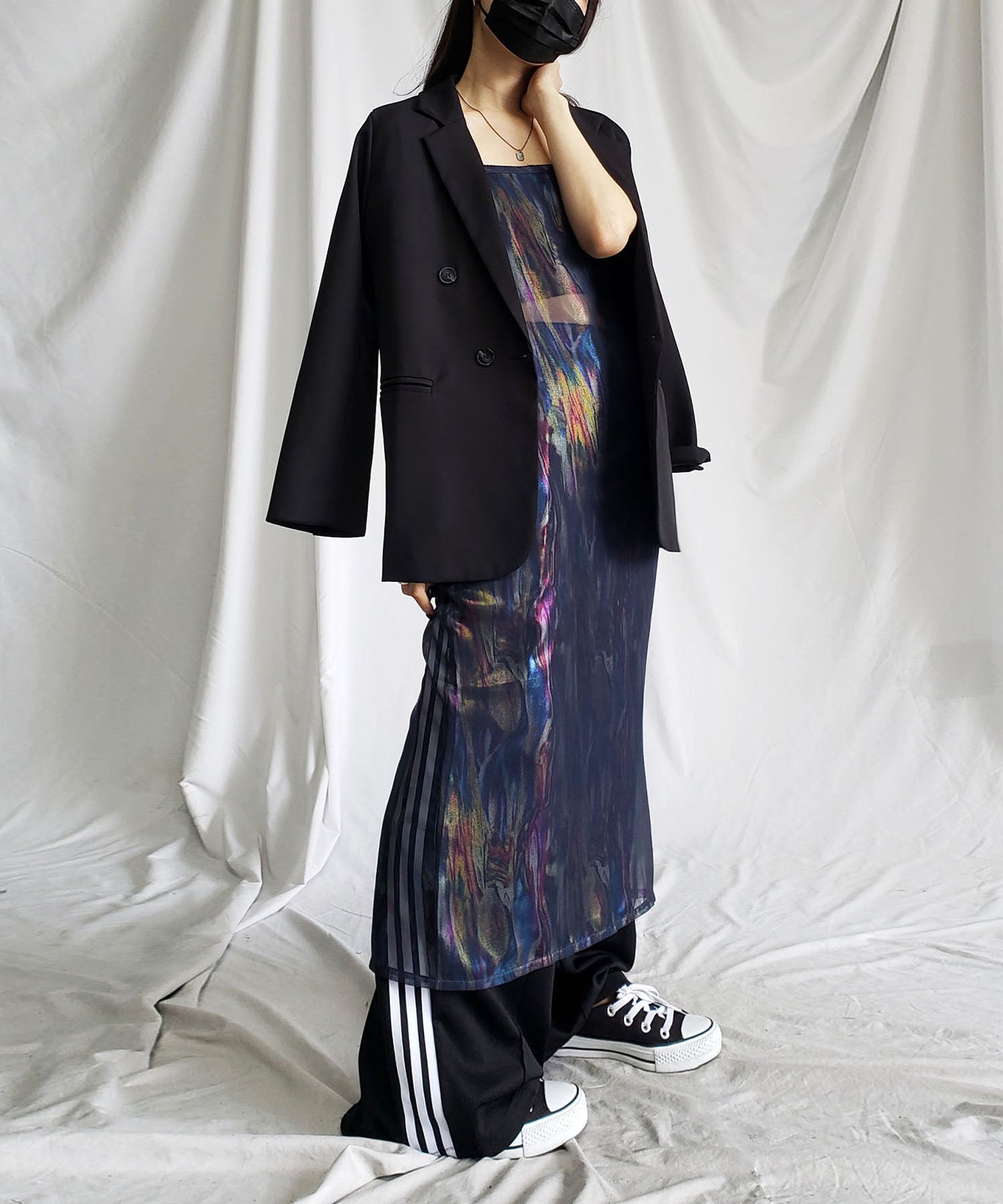 【 3color 】オーロラグロスオーガンジーバックスリットストレートキャミワンピース / Aurora gloss organdy backslit straight cami onepiece