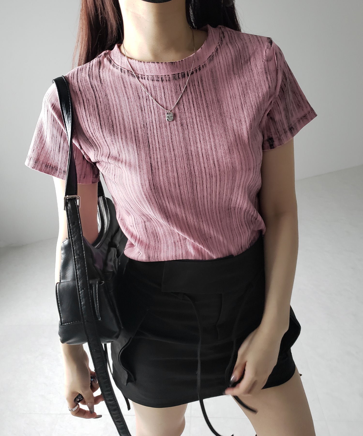 【 3color 】ヴィンテージプリントクロップドリブTシャツ / vintage print cropped lib Tee