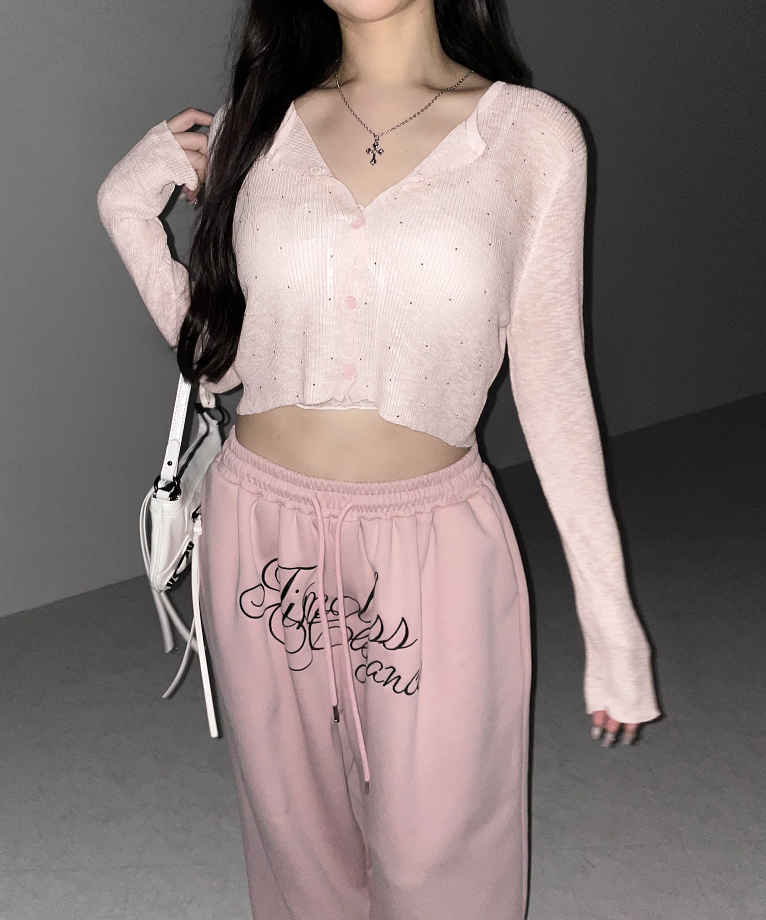 ラインストーンシアーニットカーディガン / Rhine stone sheer knit cardigan