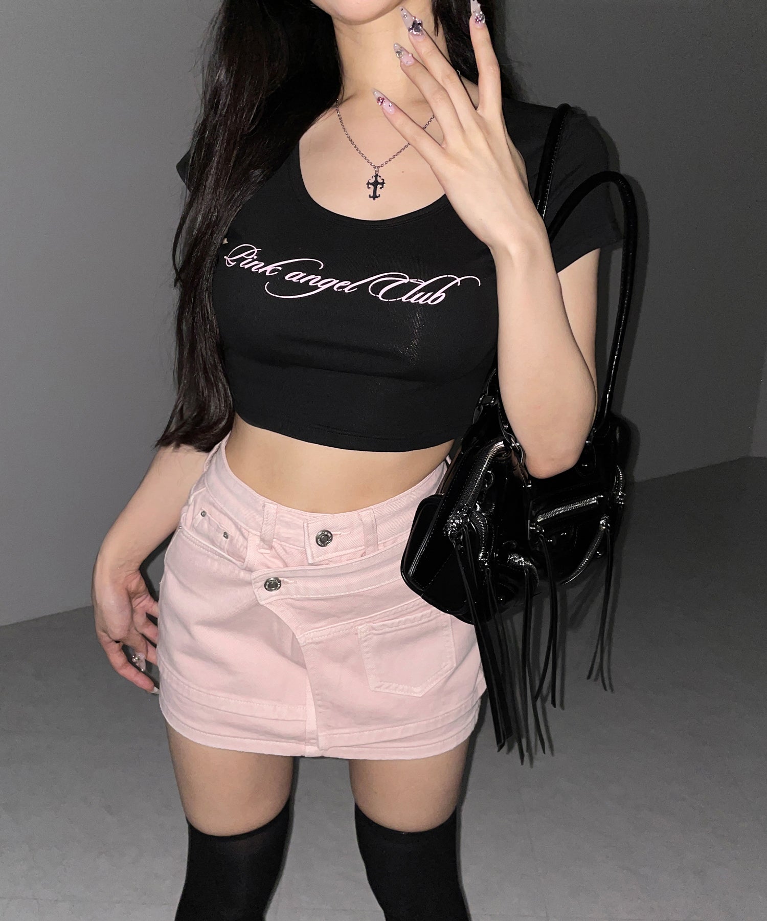 【 インパン裏地付き 】ヴィンテージピンクレイヤードデニムミニスカート / vintage pink denim mini skirt