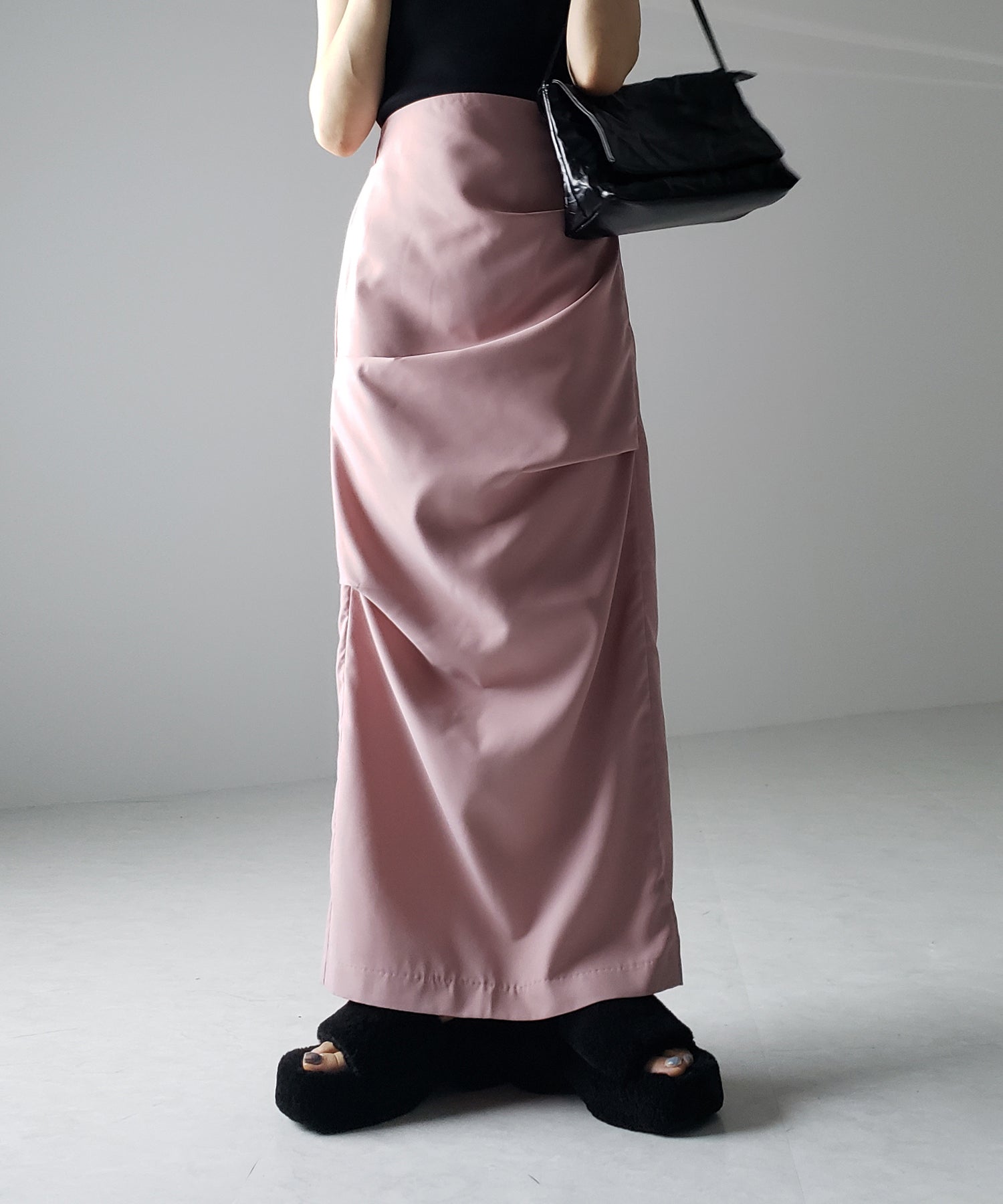 【 3size / 5color 】タックデザインハイウエストスリットロングスカート