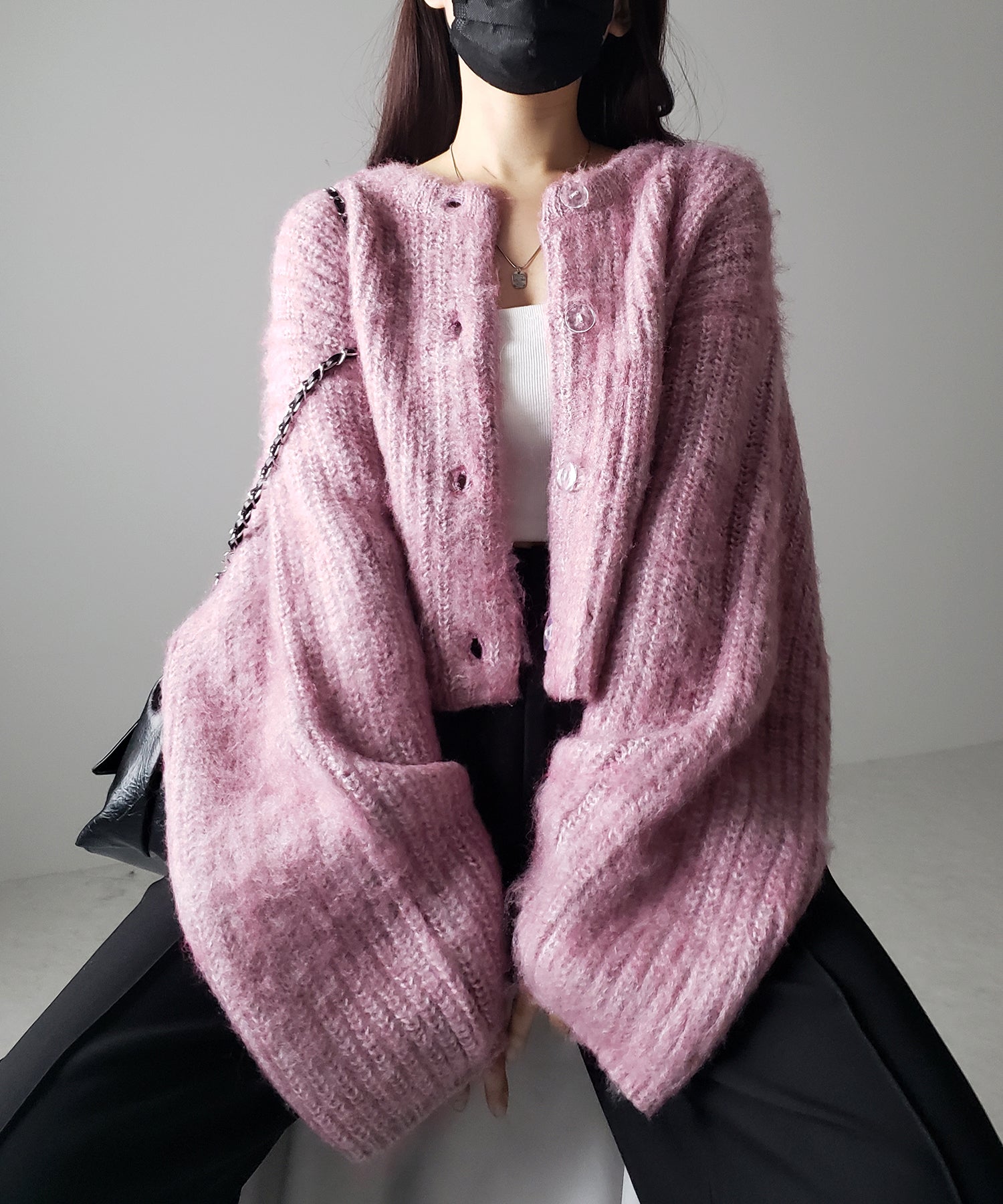 ボリュームワイドスリーブショートシャギーニットカーディガン / volume wide sleeve short shaggy knit cardigan