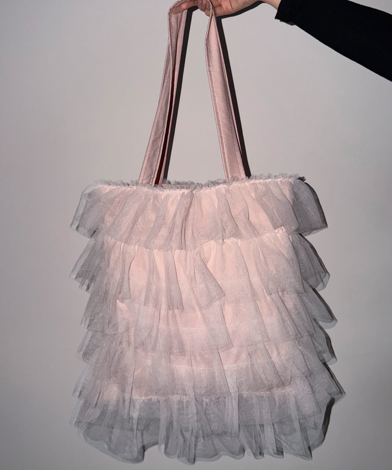 【 3color / A4収納可 】チュールフリルスクエアトートバッグ / tulle frill square tote bag