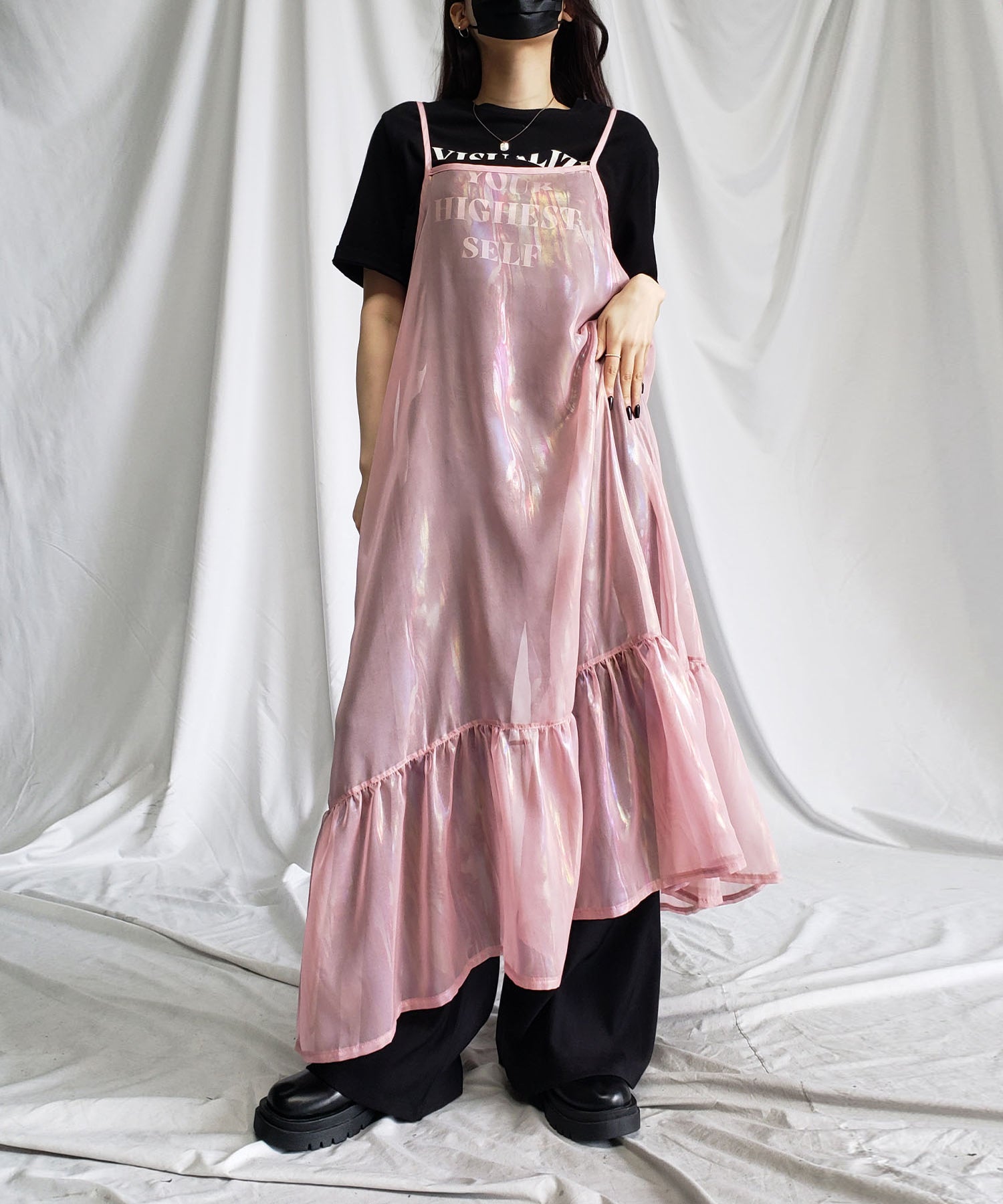 オーロラグロスオーガンジーギャザーフレアキャミワンピース / Aurora gloss organdygather flare cami onepiece