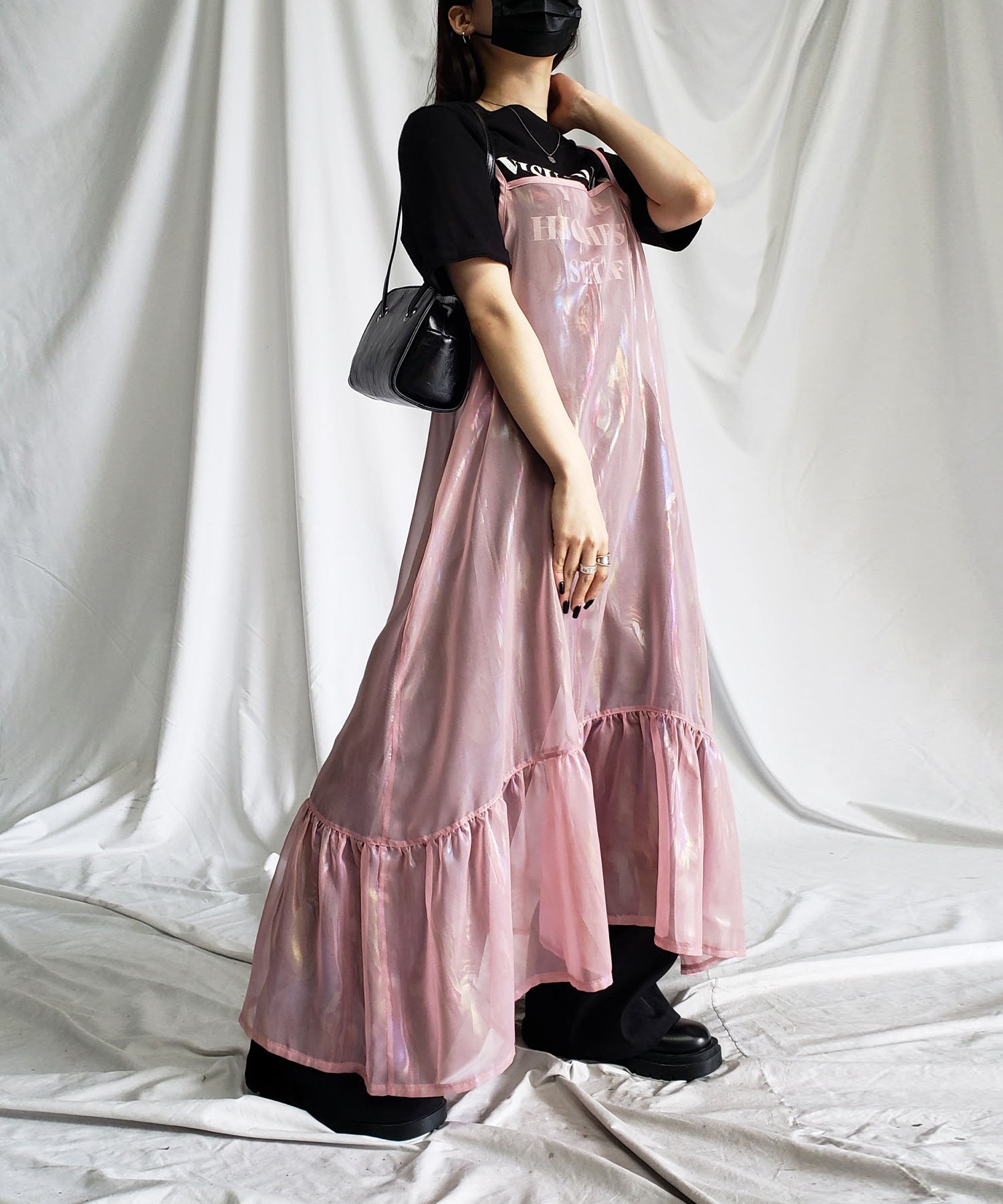 オーロラグロスオーガンジーギャザーフレアキャミワンピース / Aurora gloss organdygather flare cami onepiece