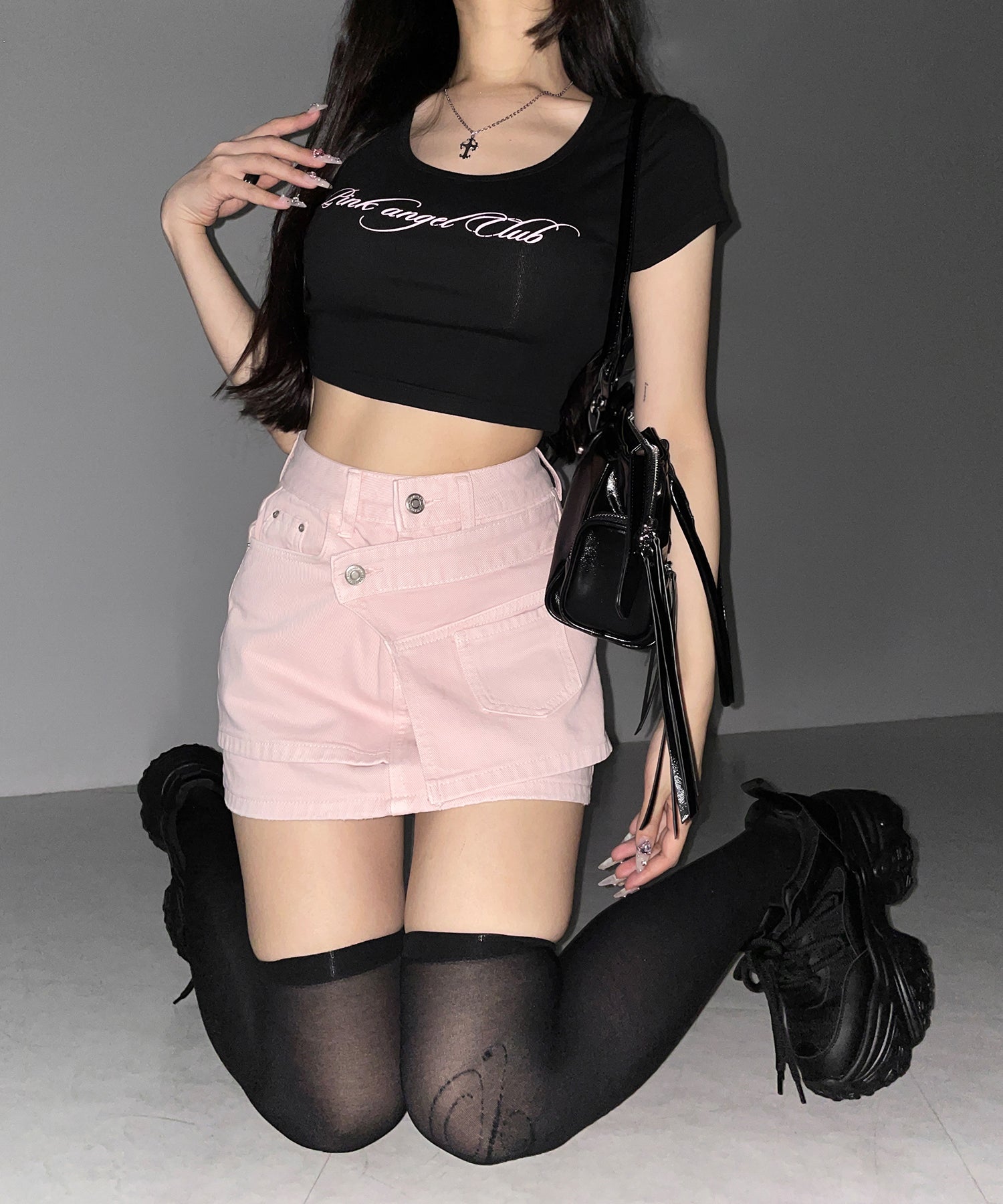 【 インパン裏地付き 】ヴィンテージピンクレイヤードデニムミニスカート / vintage pink denim mini skirt