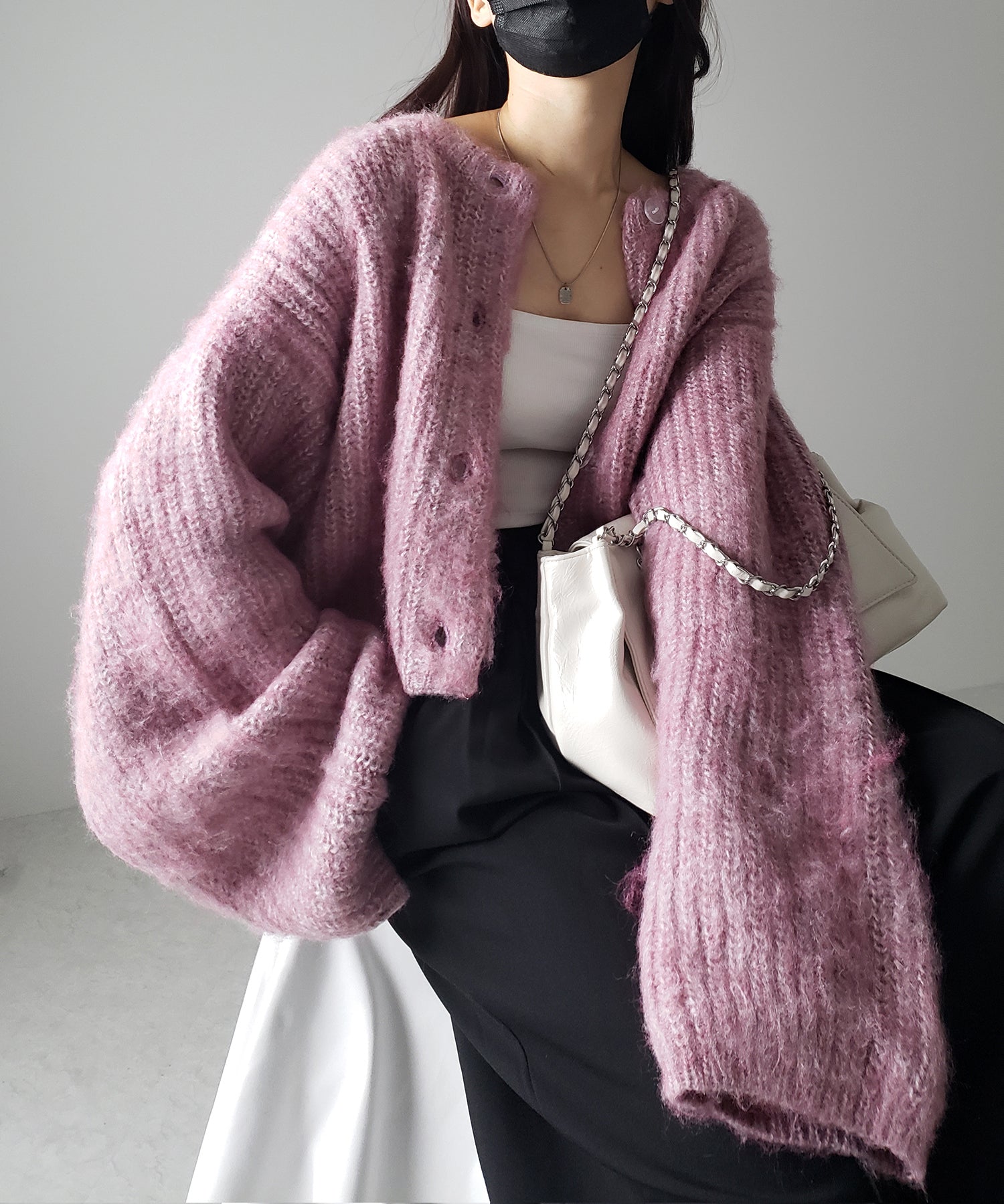 ボリュームワイドスリーブショートシャギーニットカーディガン / volume wide sleeve short shaggy knit cardigan