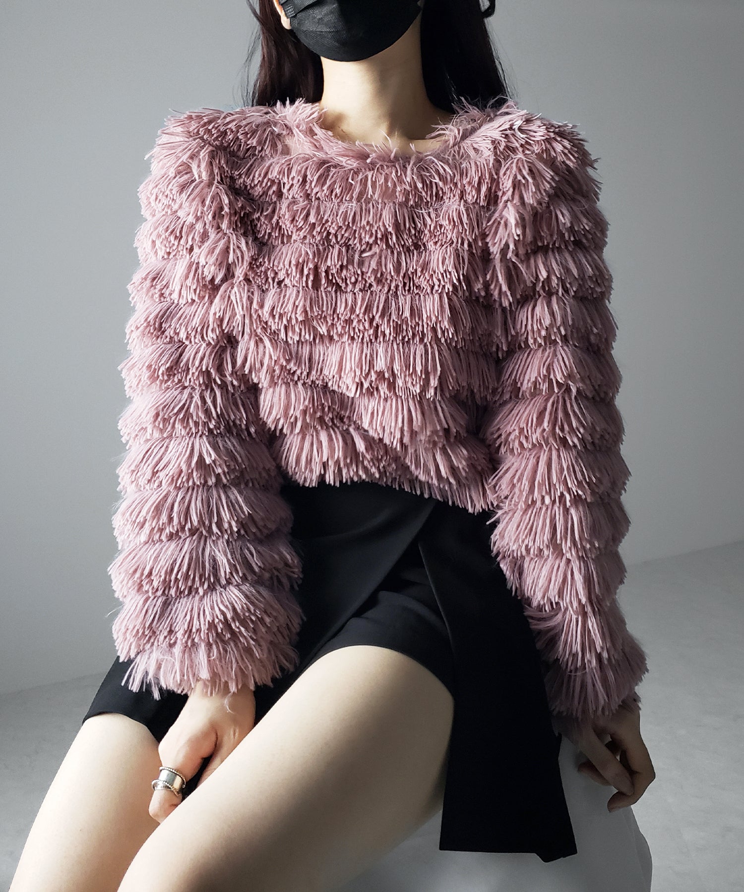 【 4color 】シャギーファーフリンジオーバートップス /shaggy fur fringe over tops