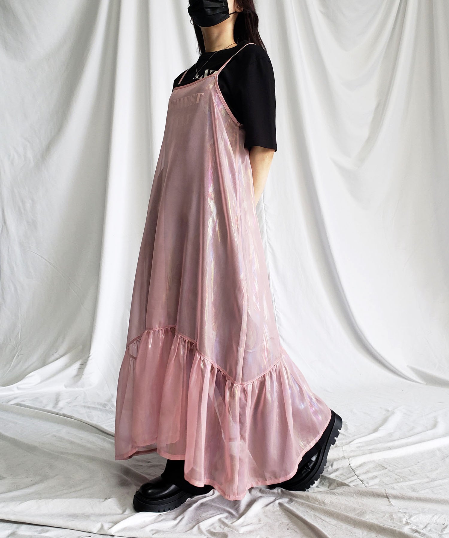 オーロラグロスオーガンジーギャザーフレアキャミワンピース / Aurora gloss organdygather flare cami onepiece
