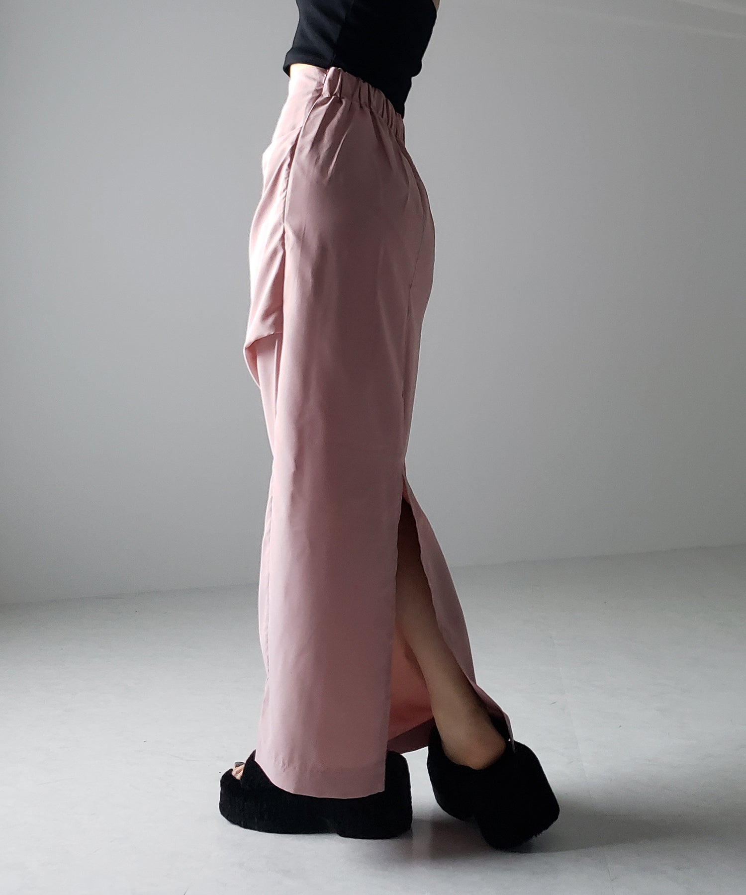【 3size / 5color 】タックデザインハイウエストスリットロングスカート