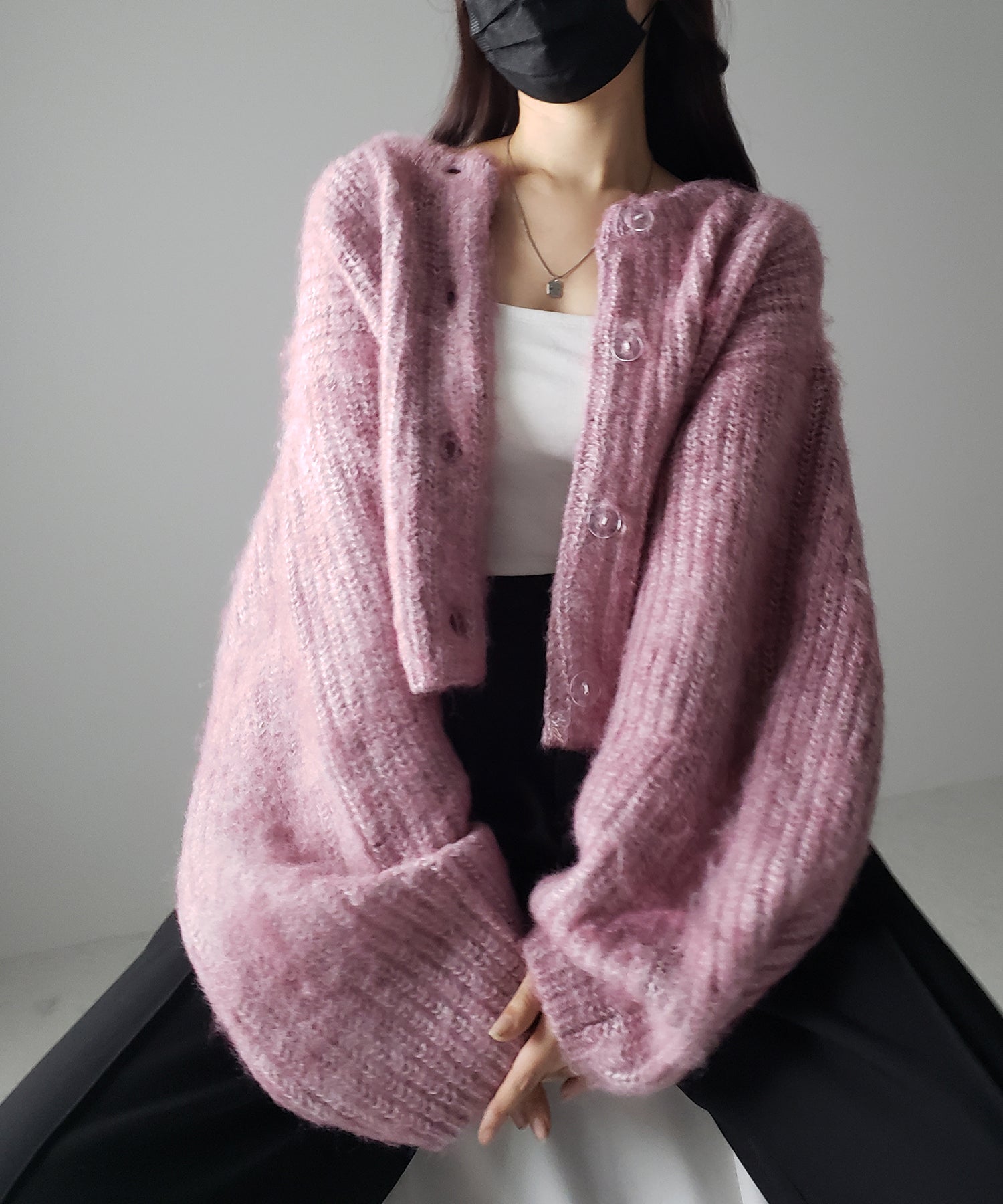 ボリュームワイドスリーブショートシャギーニットカーディガン / volume wide sleeve short shaggy knit cardigan
