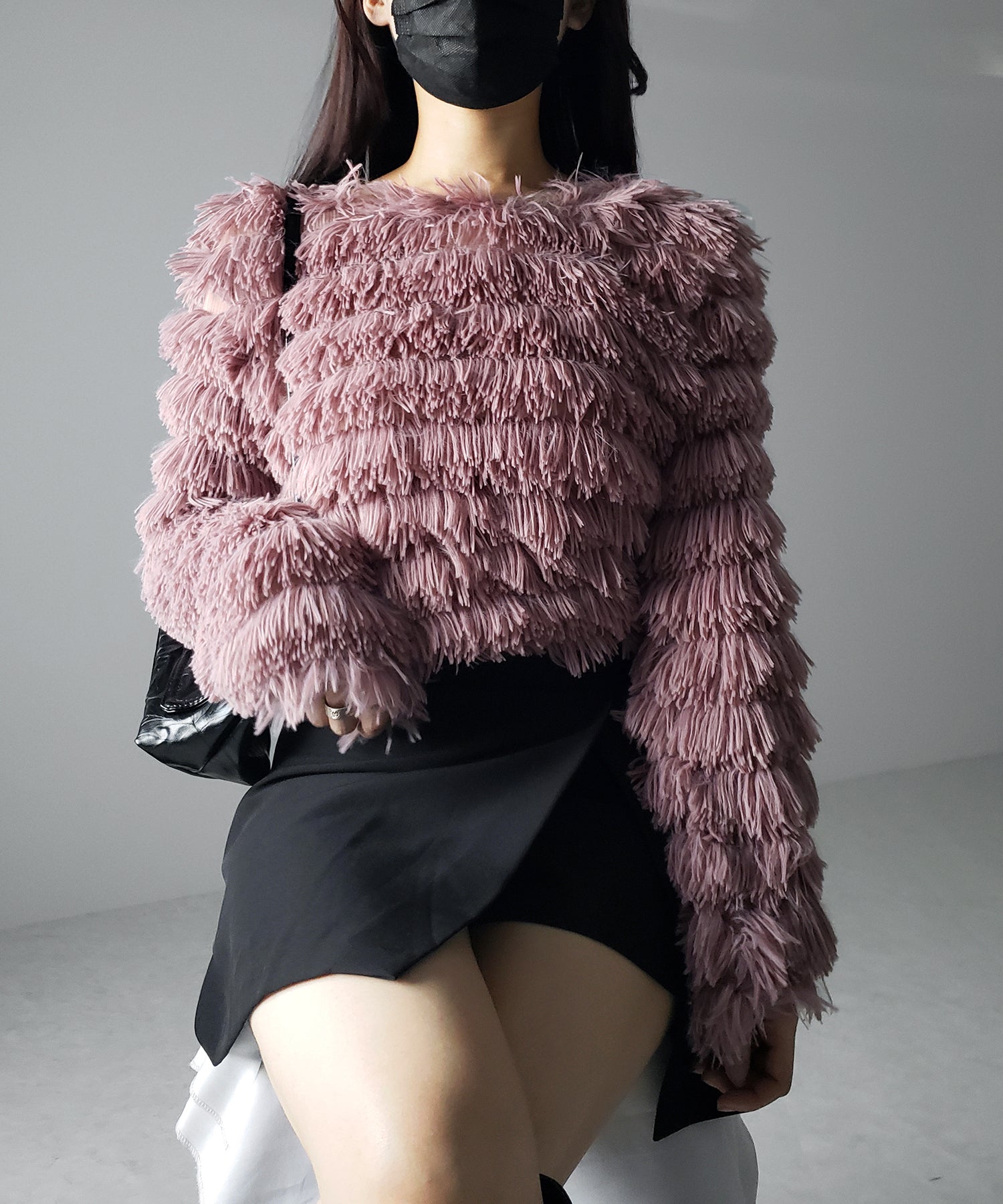 【 4color 】シャギーファーフリンジオーバートップス /shaggy fur fringe over tops