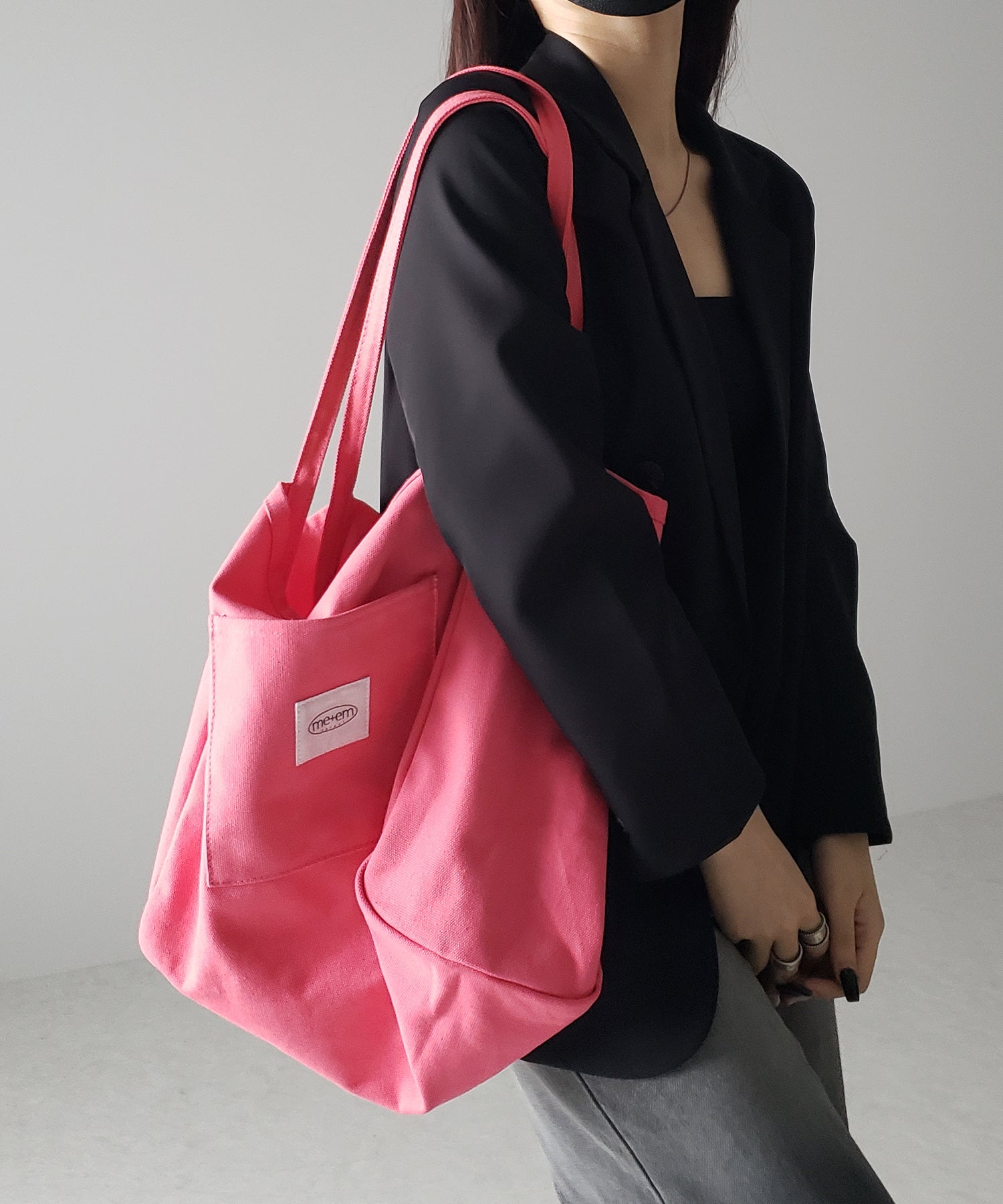【 7color /大容量 】ミームセレクトオリジナルタグキャンバスカラートートバッグ / me+em select original tag canvas color totebag