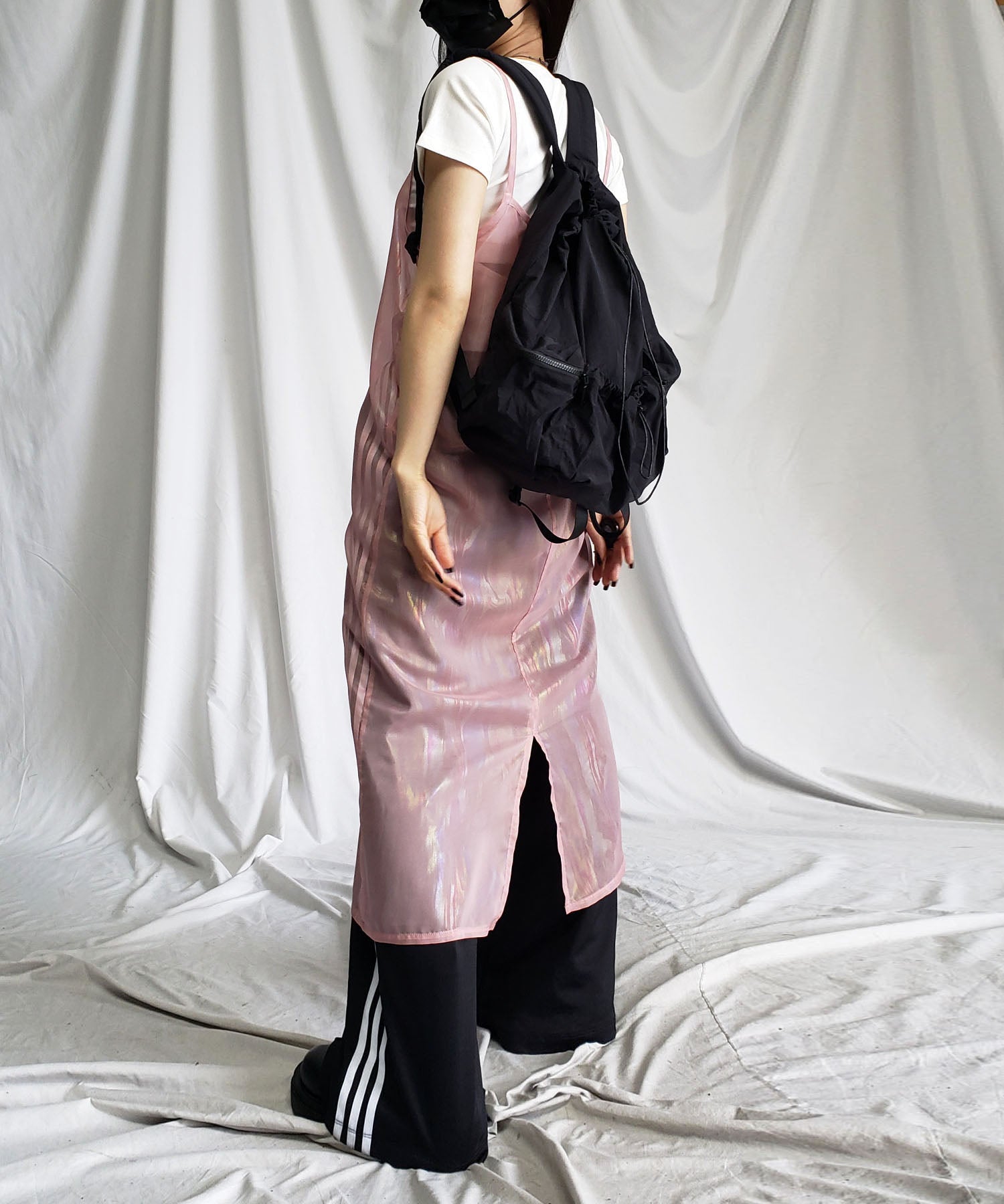 【 3color 】オーロラグロスオーガンジーバックスリットストレートキャミワンピース / Aurora gloss organdy backslit straight cami onepiece