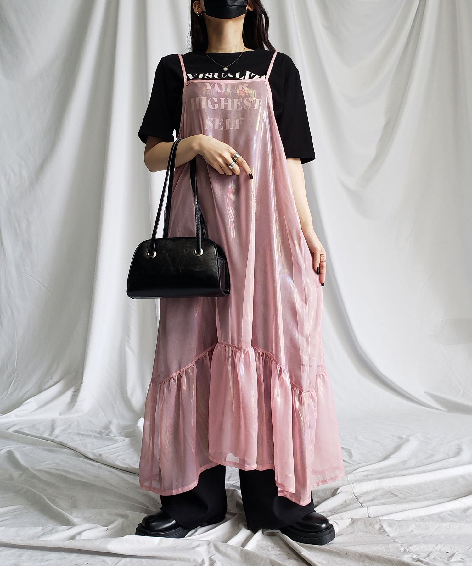 オーロラグロスオーガンジーギャザーフレアキャミワンピース / Aurora gloss organdygather flare cami onepiece