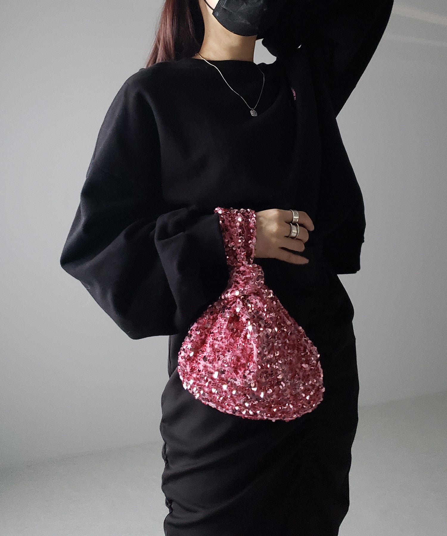 【 5color 】2WAY スパンコール巾着ハンドバッグ