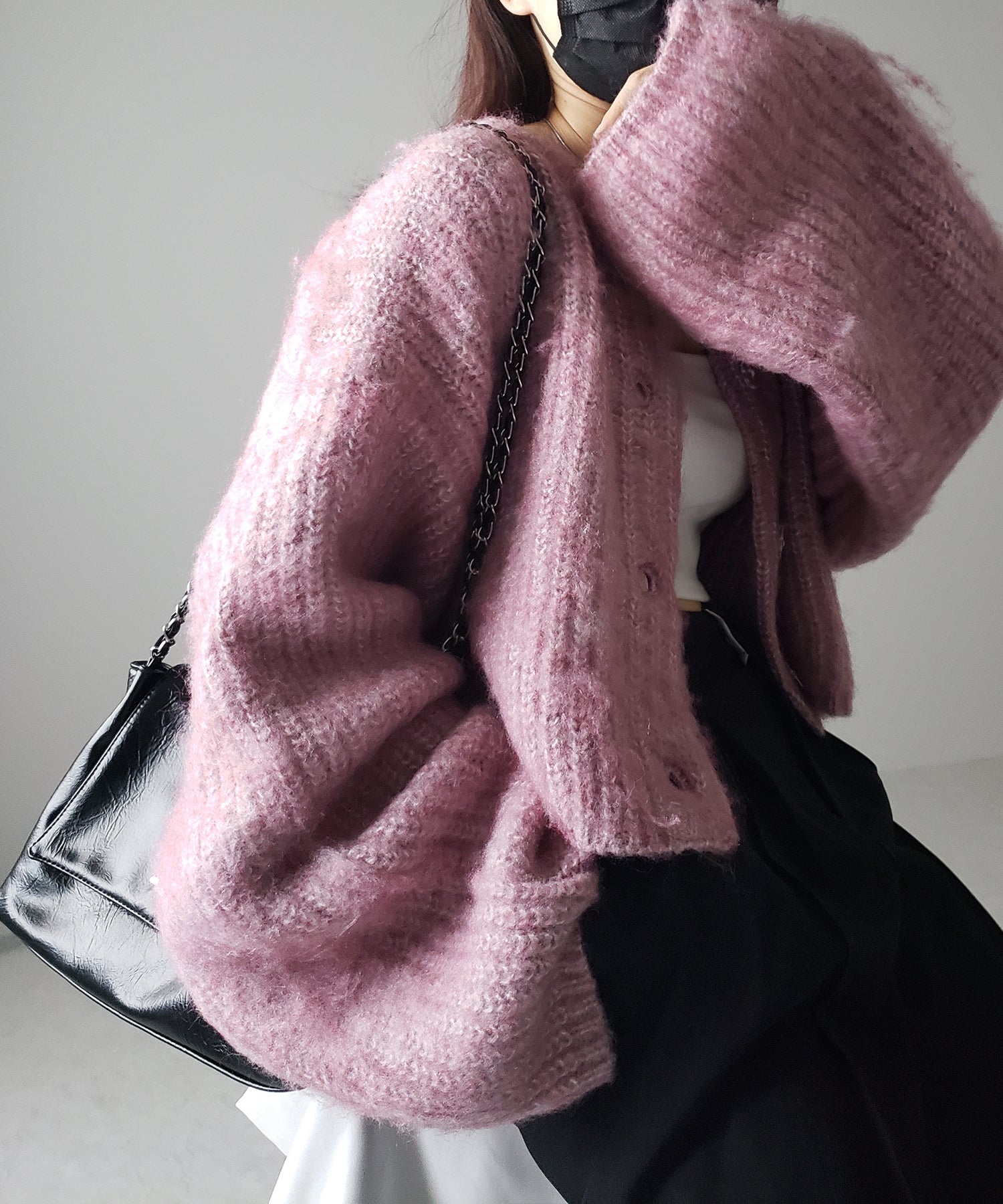 ボリュームワイドスリーブショートシャギーニットカーディガン / volume wide sleeve short shaggy knit cardigan