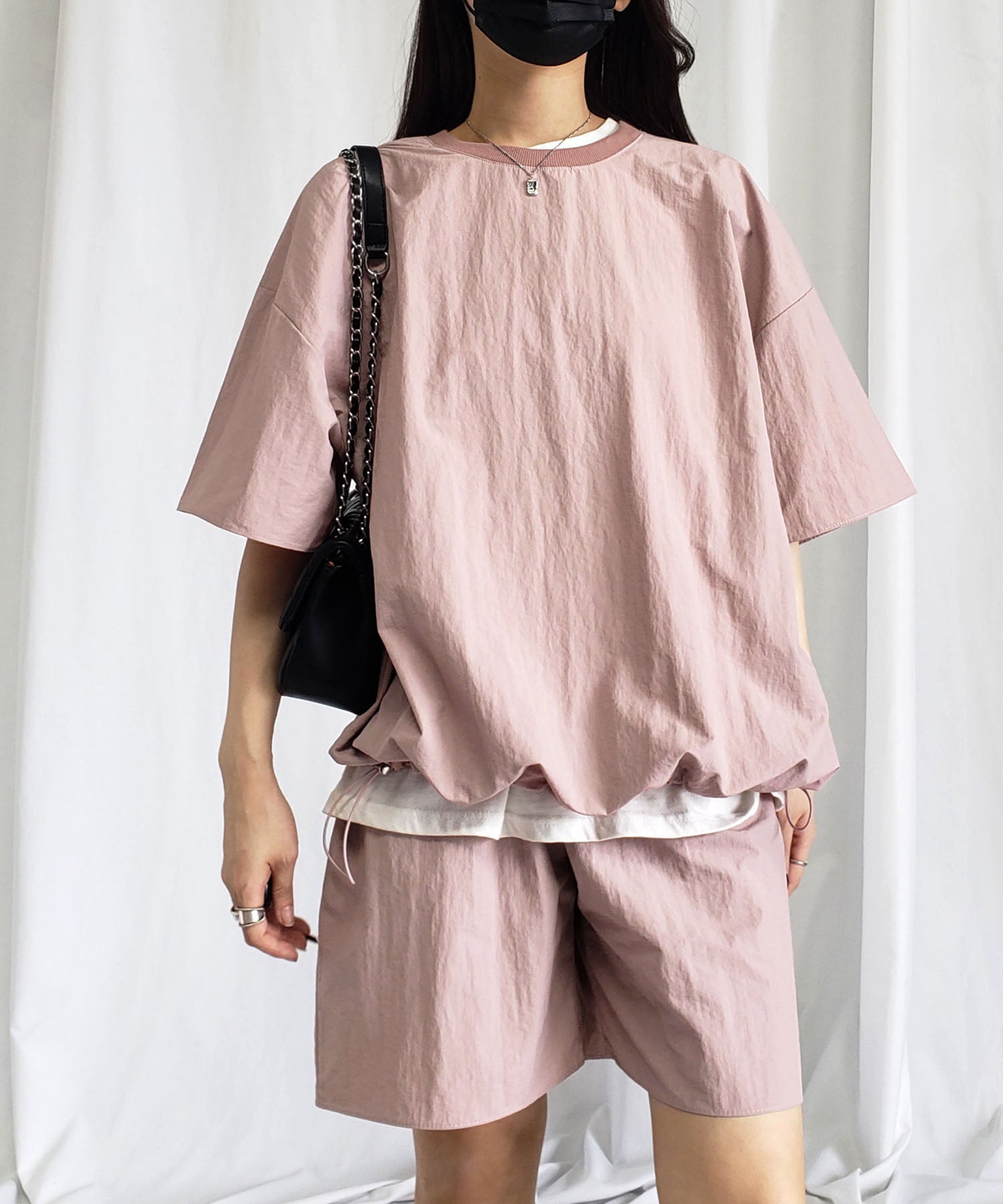 【 上下セットアップ/5色展開 】ワッシャーナイロンプルオーバー&ショートパンツ SET