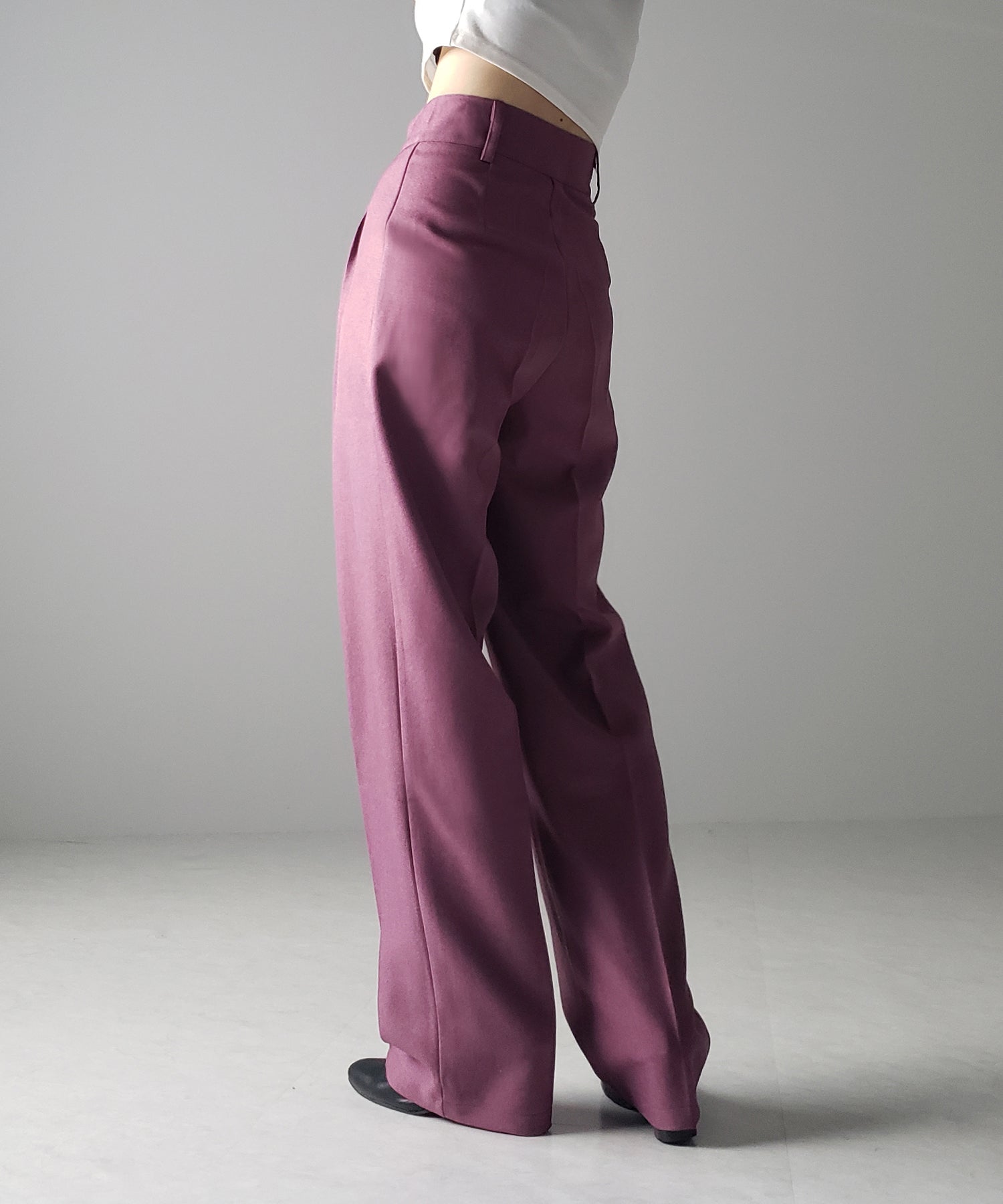 【 秋冬素材で新登場! 】太ベルトハイウエストウールライクカラータックスラックス