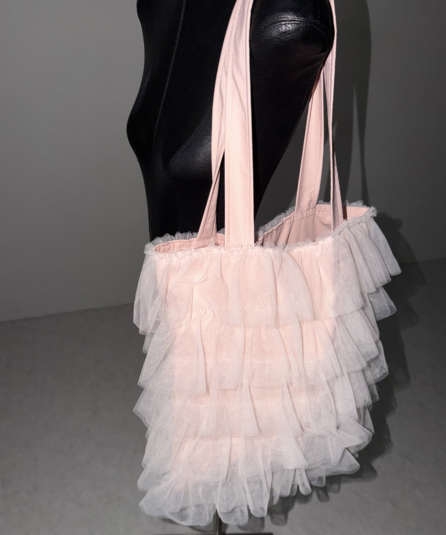 【 3color / A4収納可 】チュールフリルスクエアトートバッグ / tulle frill square tote bag