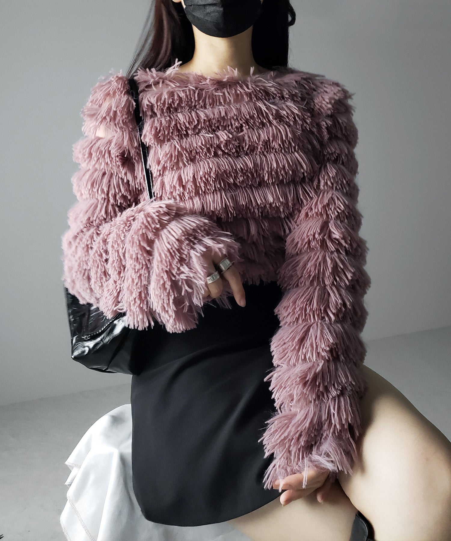 【 4color 】シャギーファーフリンジオーバートップス /shaggy fur fringe over tops