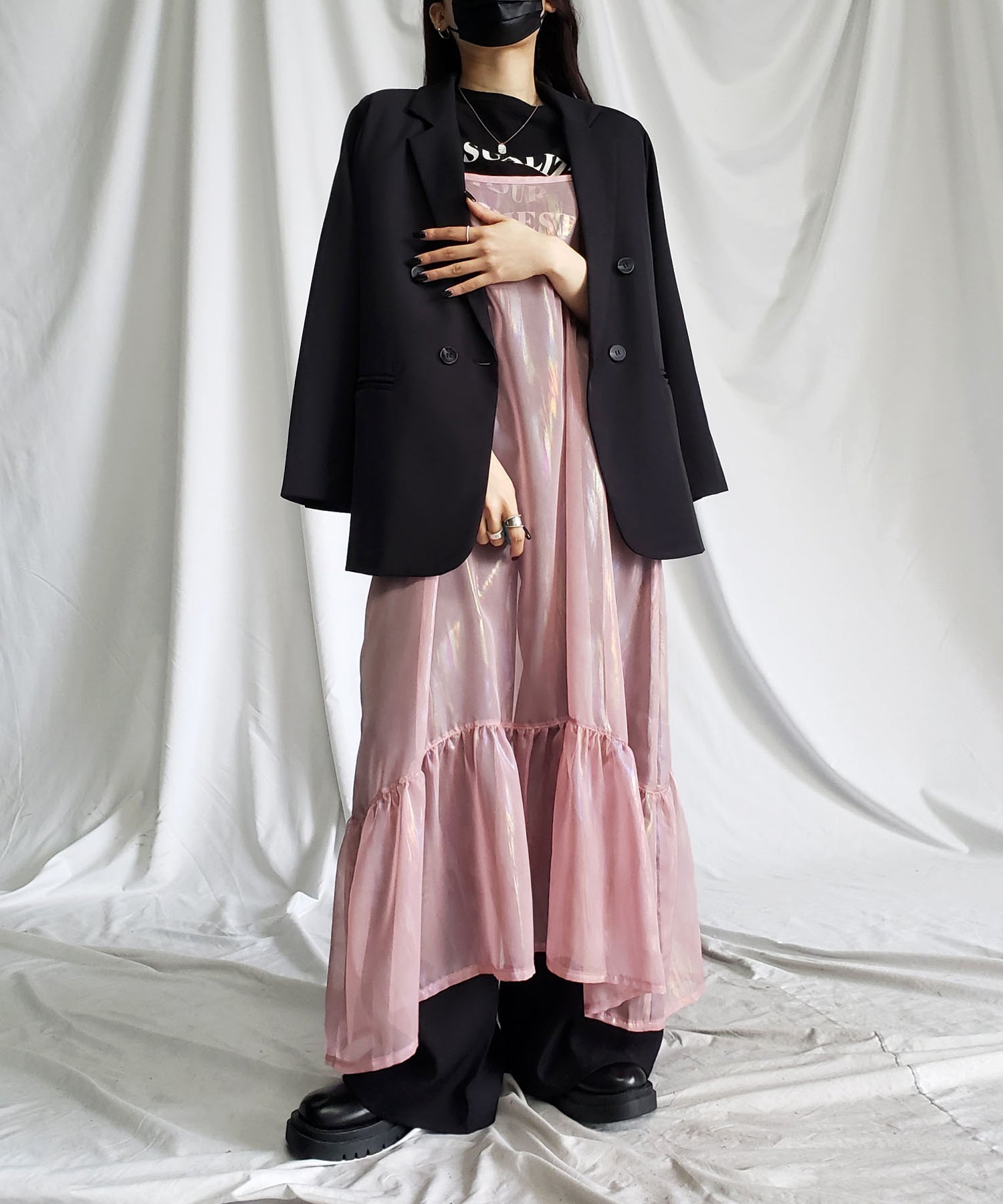 オーロラグロスオーガンジーギャザーフレアキャミワンピース / Aurora gloss organdygather flare cami onepiece