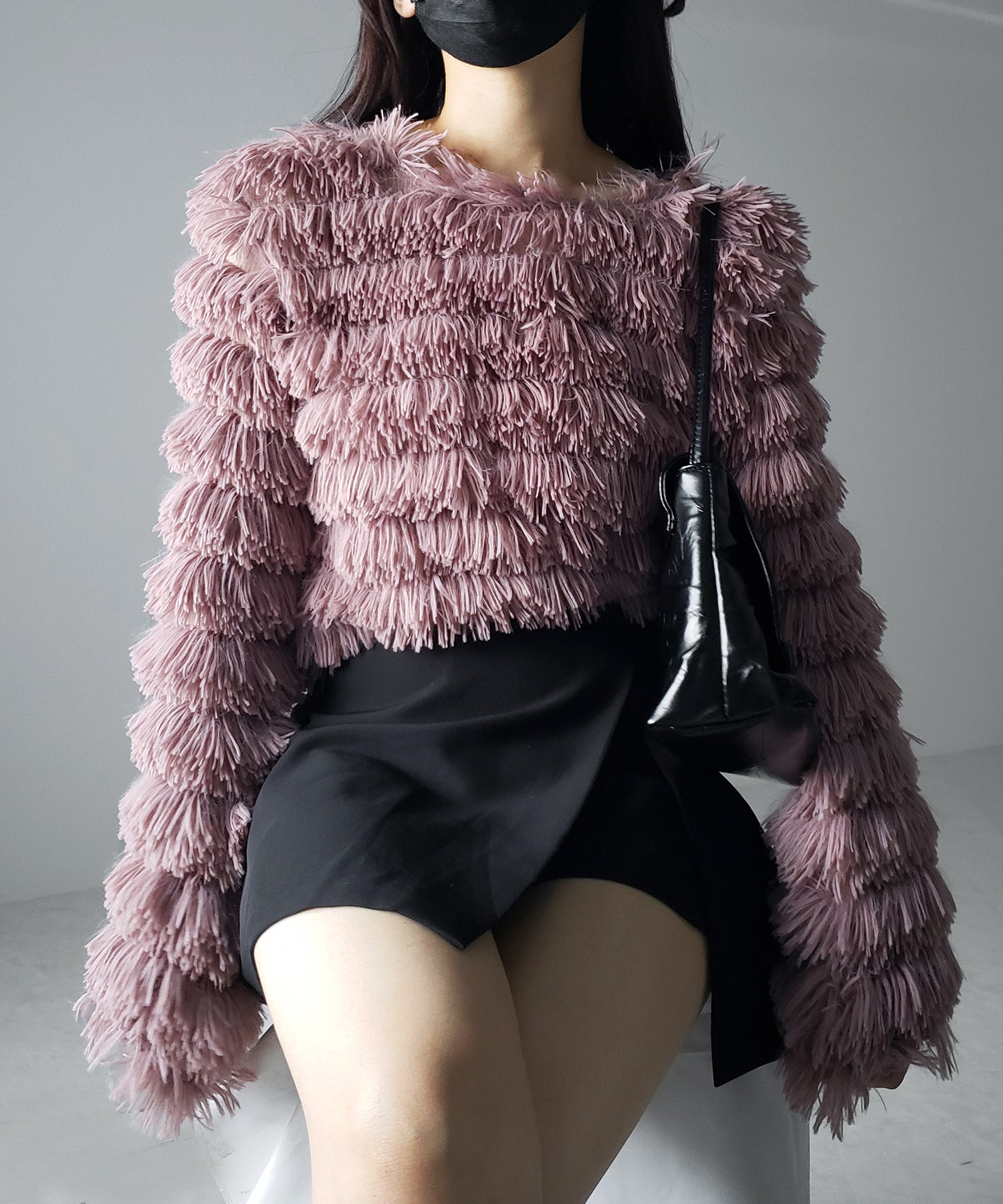 【 4color 】シャギーファーフリンジオーバートップス /shaggy fur fringe over tops