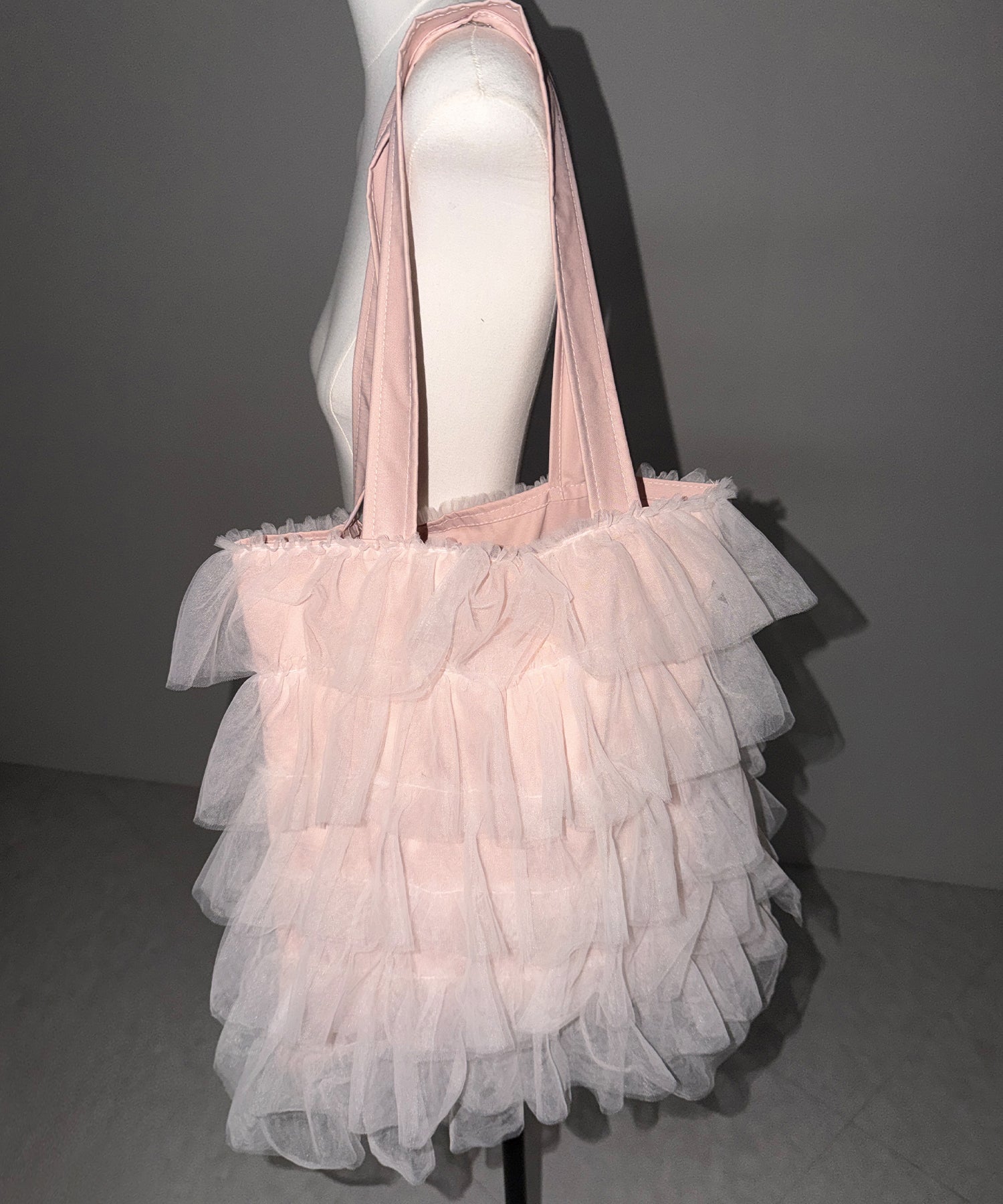 【 3color / A4収納可 】チュールフリルスクエアトートバッグ / tulle frill square tote bag
