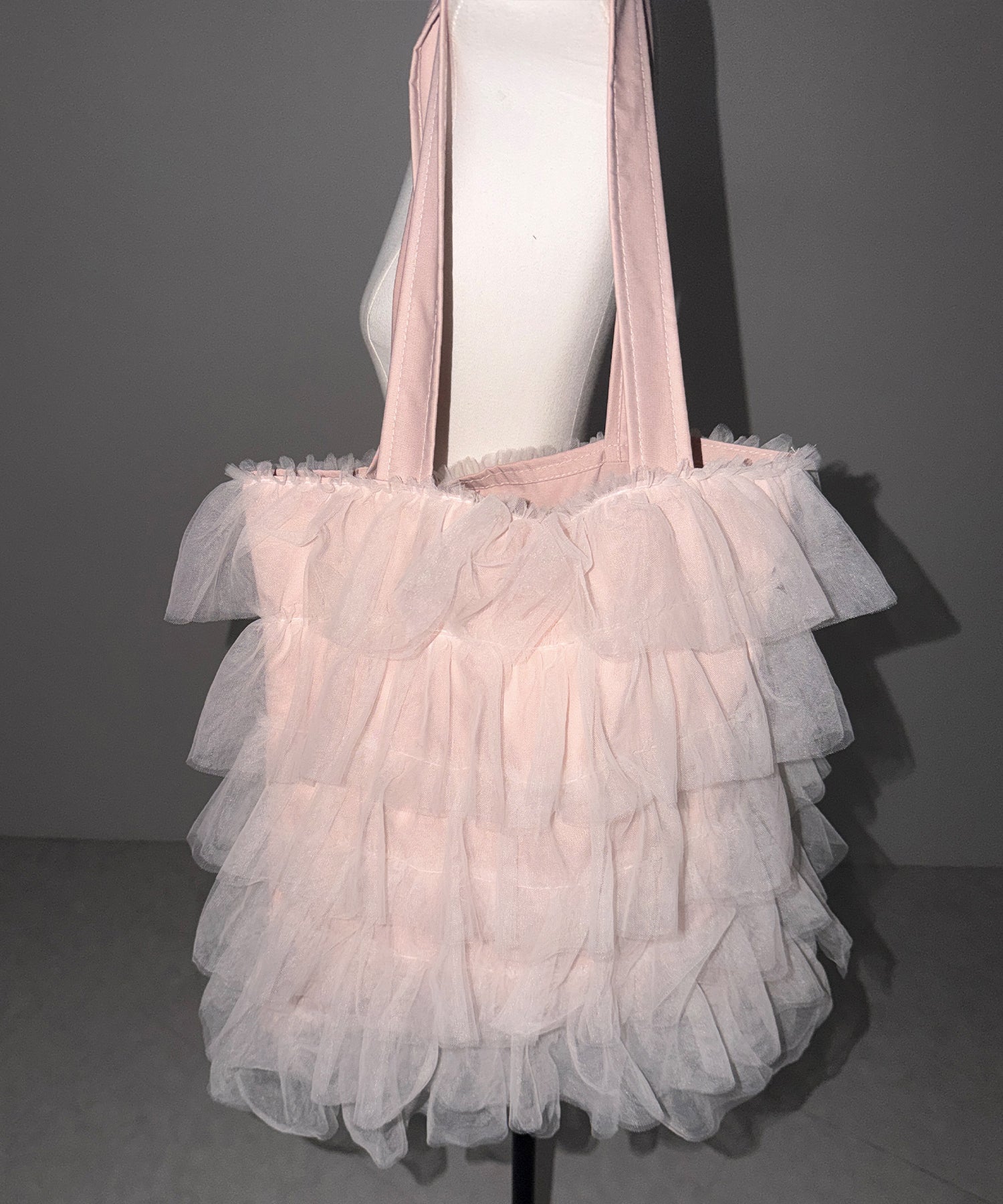 【 3color / A4収納可 】チュールフリルスクエアトートバッグ / tulle frill square tote bag