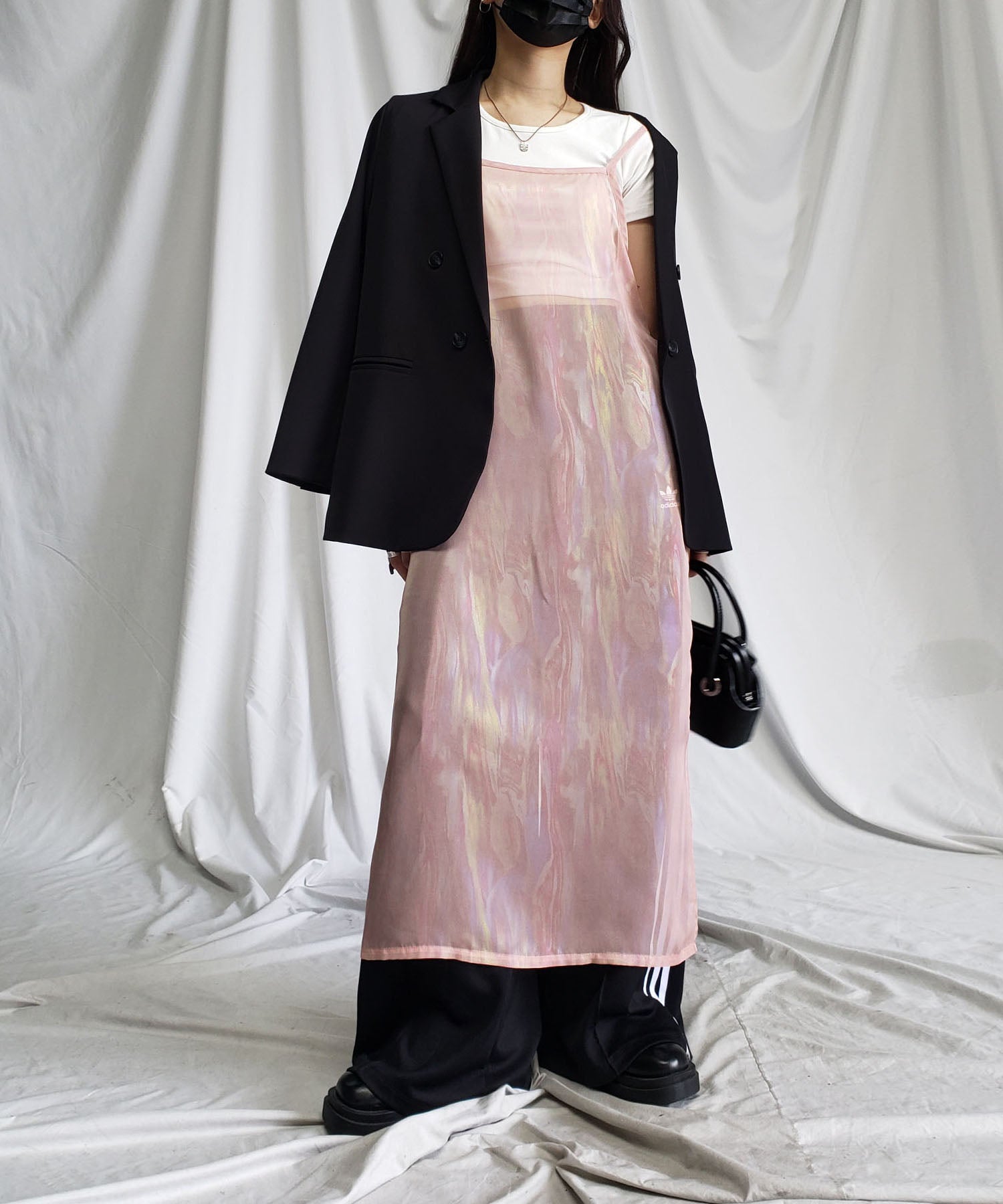 【 3color 】オーロラグロスオーガンジーバックスリットストレートキャミワンピース / Aurora gloss organdy backslit straight cami onepiece