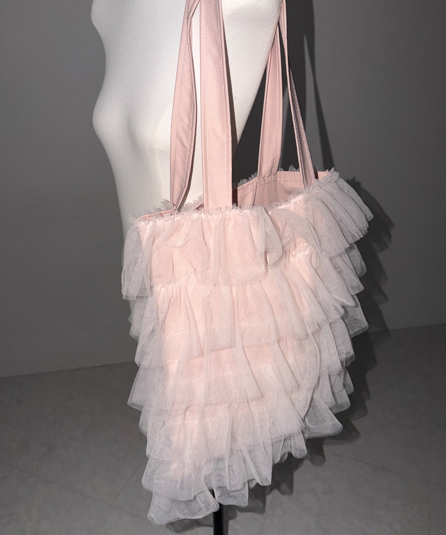 【 3color / A4収納可 】チュールフリルスクエアトートバッグ / tulle frill square tote bag