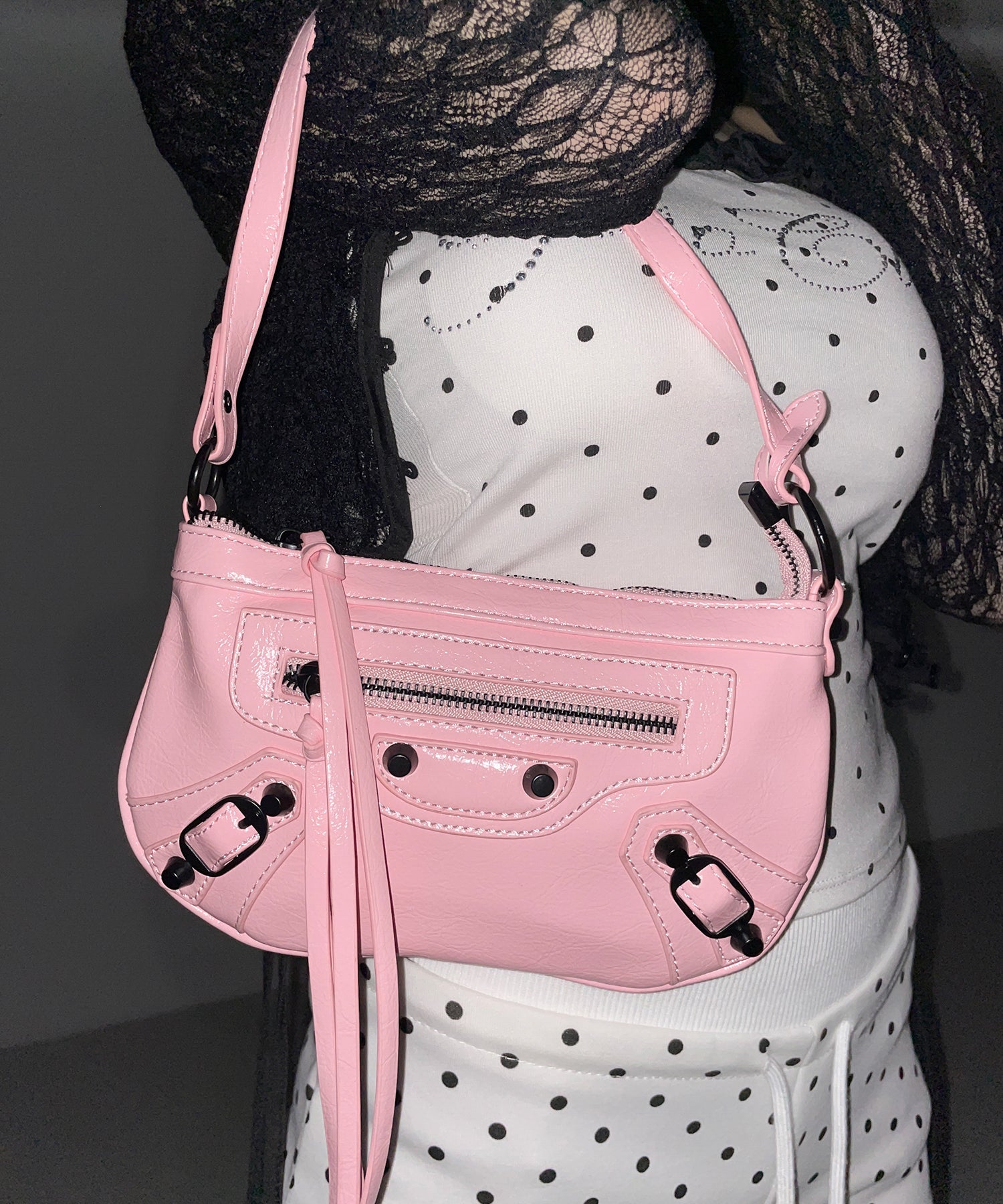 【 ショルダーストラップ付き2WAY 】ヴィンテージライクグランジミニハンドバッグ/ vintage like grunge mini hand bag