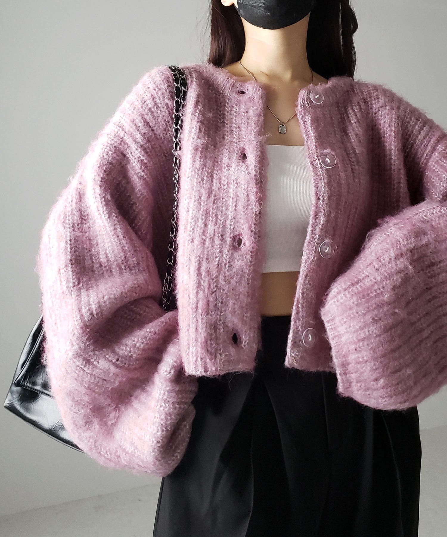 ボリュームワイドスリーブショートシャギーニットカーディガン / volume wide sleeve short shaggy knit cardigan
