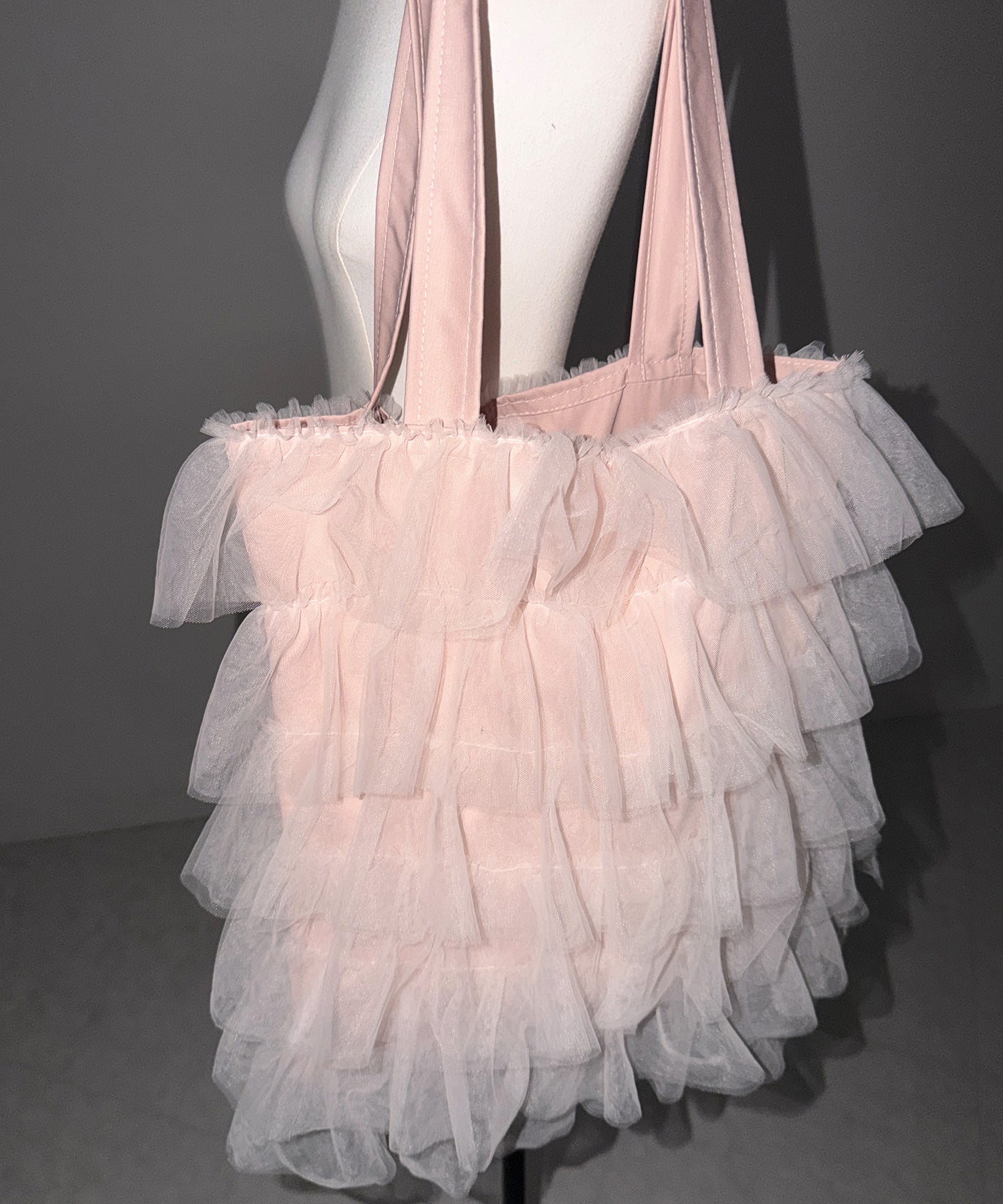 【 3color / A4収納可 】チュールフリルスクエアトートバッグ / tulle frill square tote bag