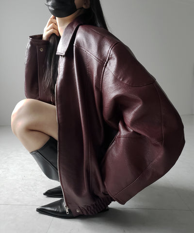 【 2color 】ヴィンテージライクボリュームスリーブフェイクレザーブルゾン / vintage like volume sleeve fake leather blouson
