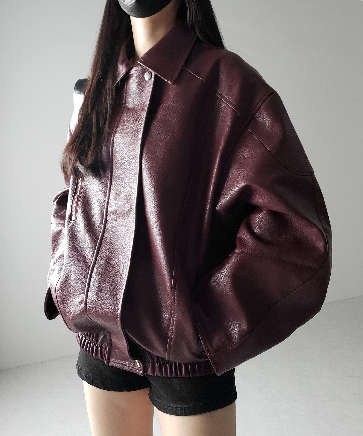 【 2color 】ヴィンテージライクボリュームスリーブフェイクレザーブルゾン / vintage like volume sleeve fake leather blouson