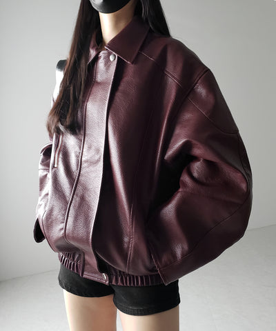 【 2color 】ヴィンテージライクボリュームスリーブフェイクレザーブルゾン / vintage like volume sleeve fake leather blouson