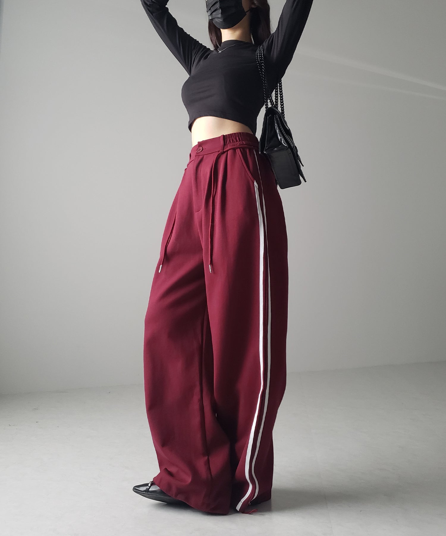 2WAYウエストコードサイドライントラックワイドパンツ